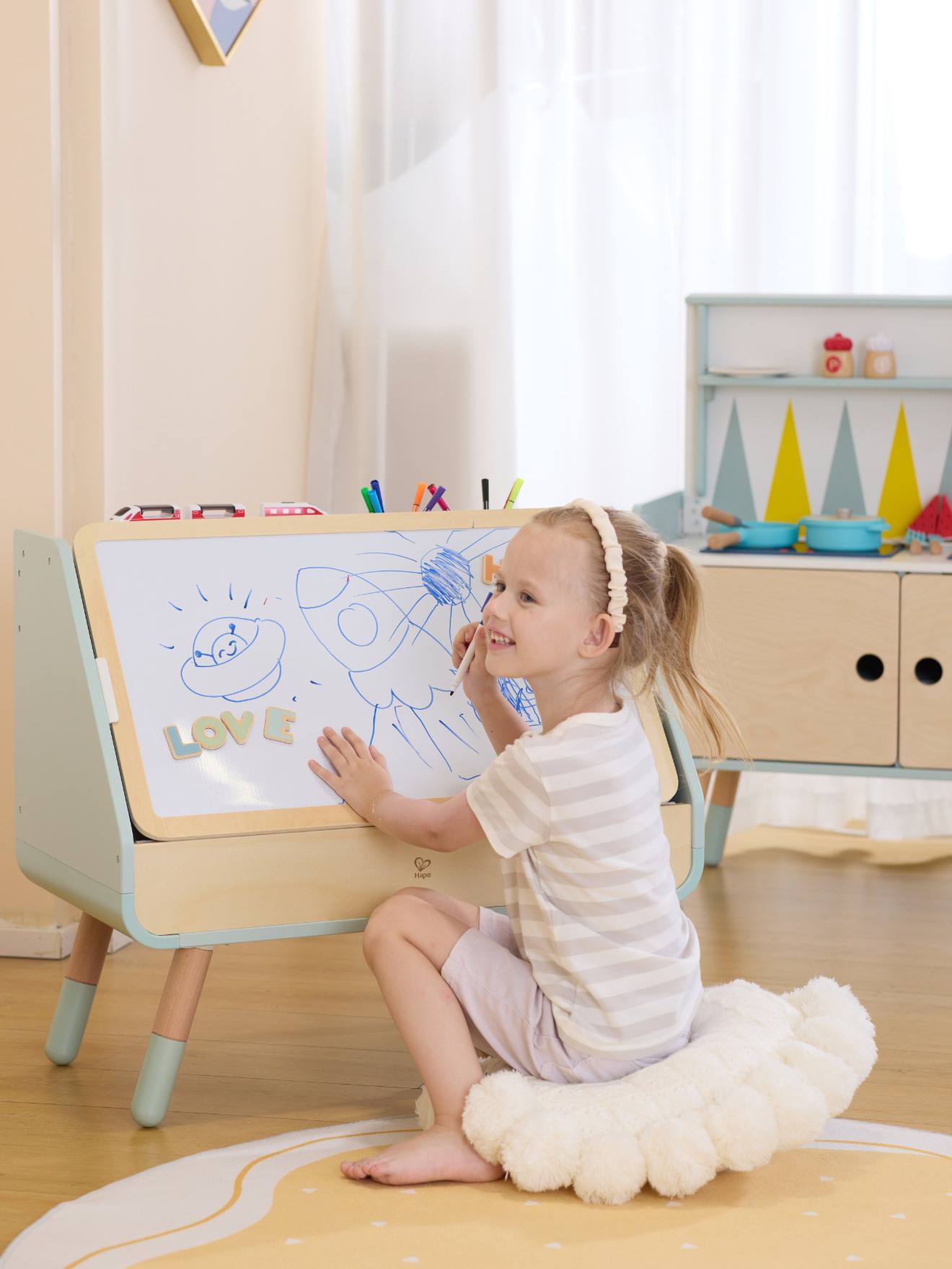 Tableau bibliothèque 2 en 1 enfant bleu