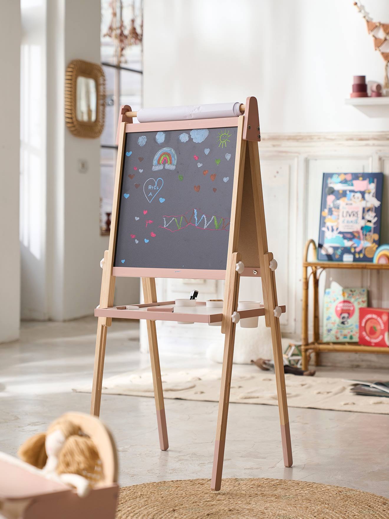 Tableau pliable et réglable en hauteur 3 en 1 en bois FSC rose