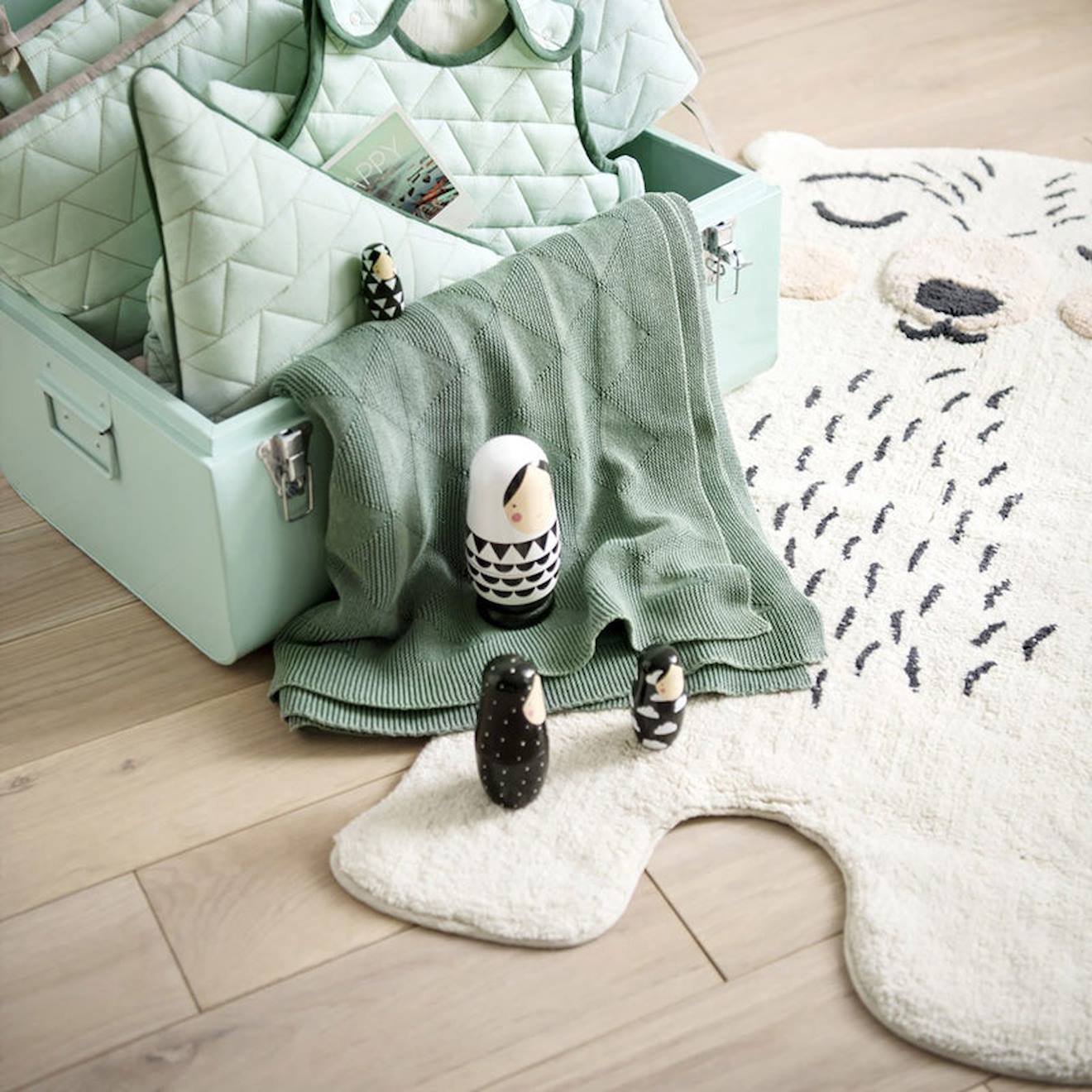 Tapis Chambre Bébé Coton Lavable Petit Ours Odino Multicolore