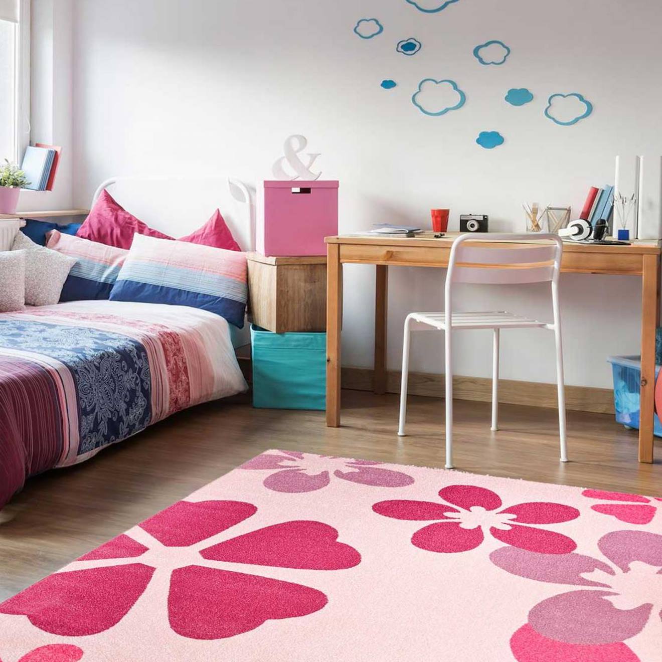Tapis Chambre Tissé Blume Rose