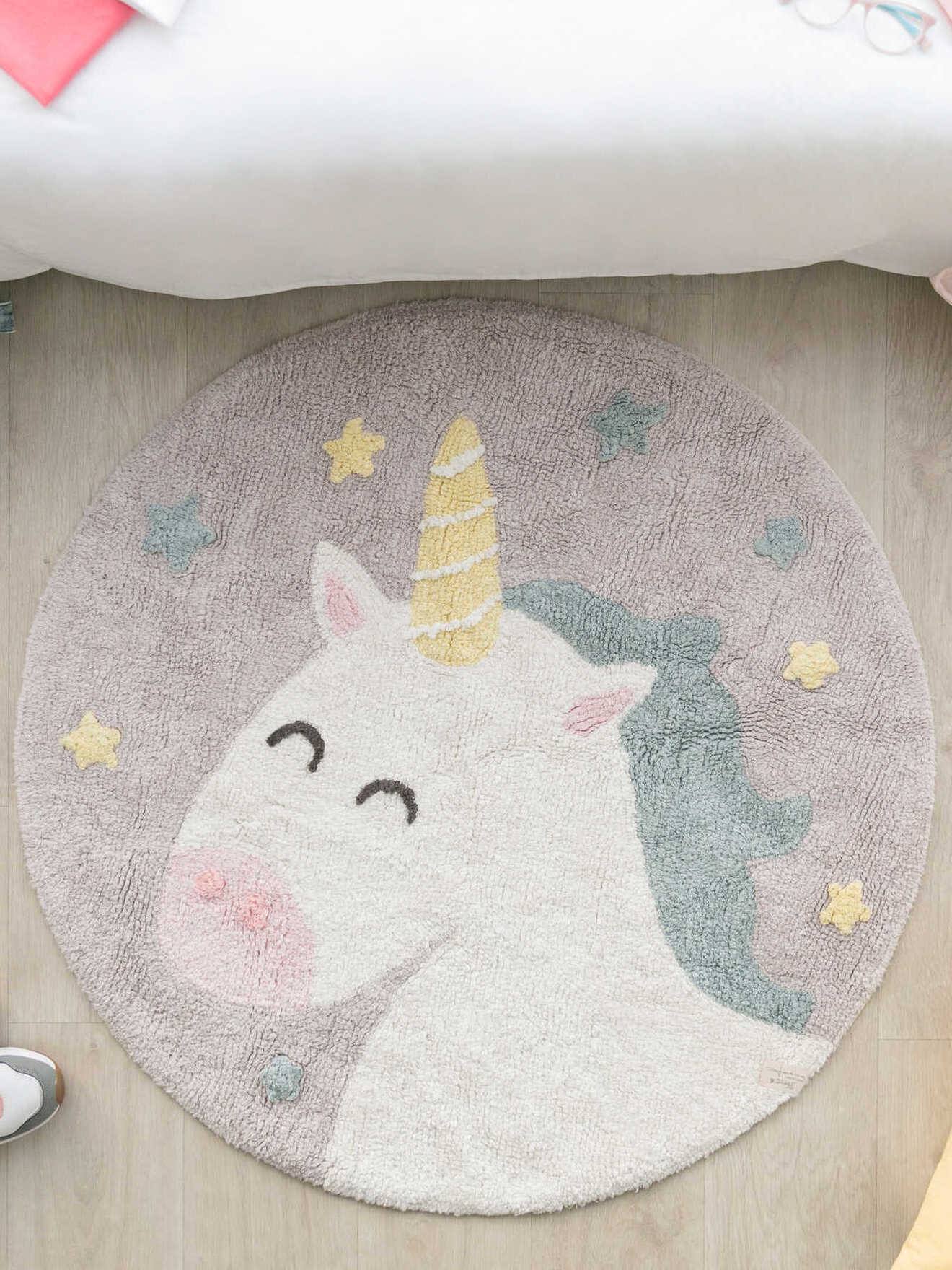 Tapis coton lavable Licorne Believe in yourself gris