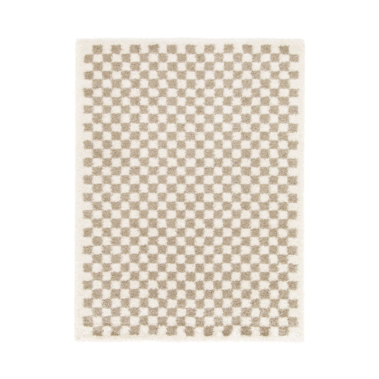 Tapis Damier Poils Longs Doux Et Volumineux Checkers Beige Sable