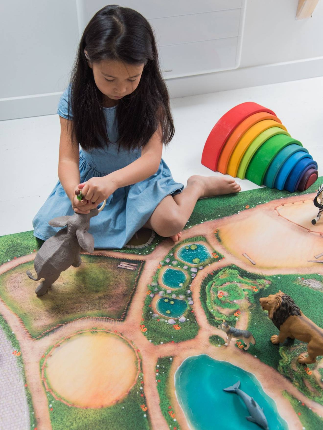 Tapis De Jeu Enfant royaume Des Animaux - Fabriqué En France Multicolore