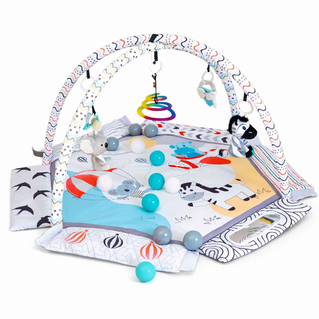 Tapis D'éveil Bébé Piscine À Balles Pliable Expédition Safari Blanc
