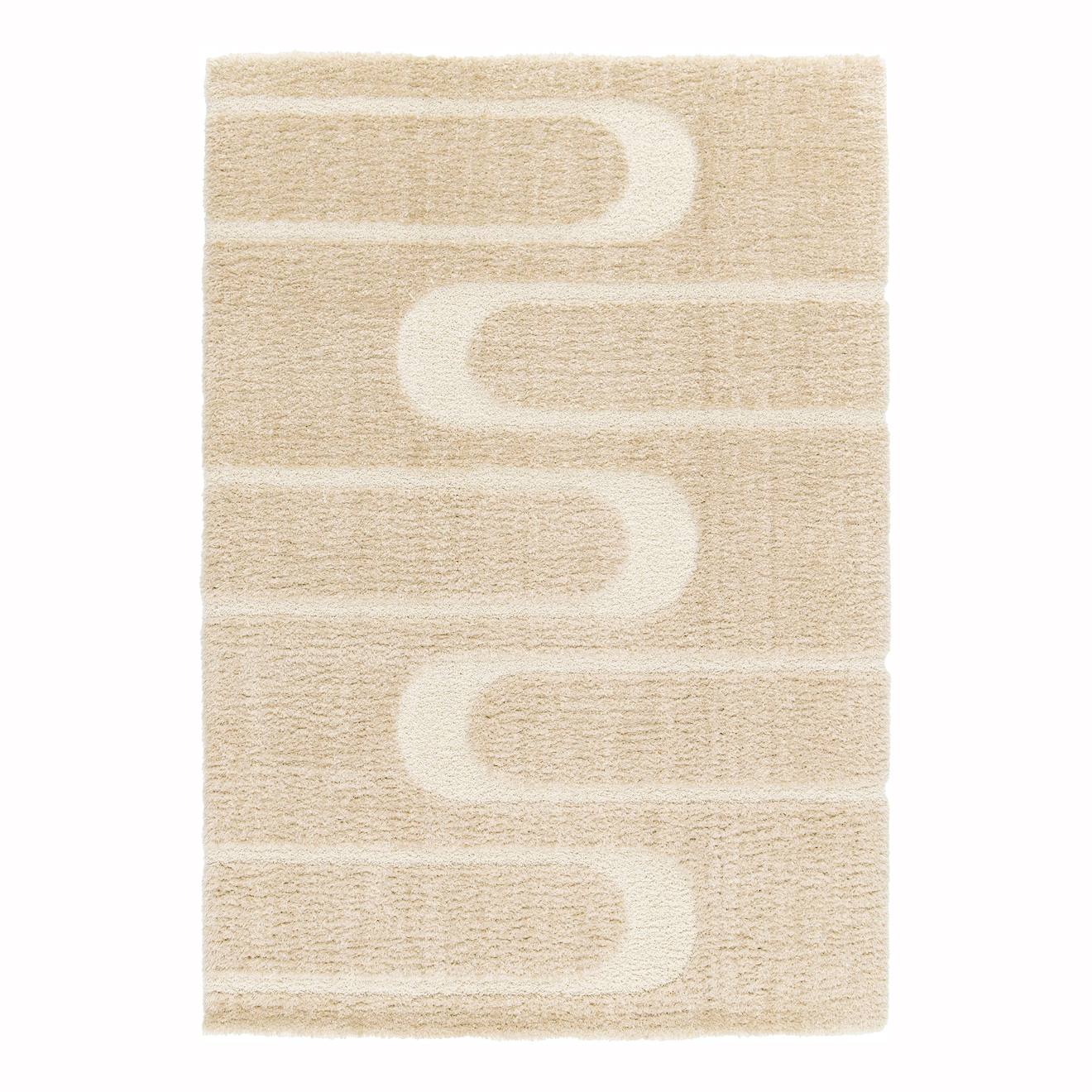 Tapis Doux Et Épais En Polyester Recyclé Effet Relief Calligramme Beige Sable