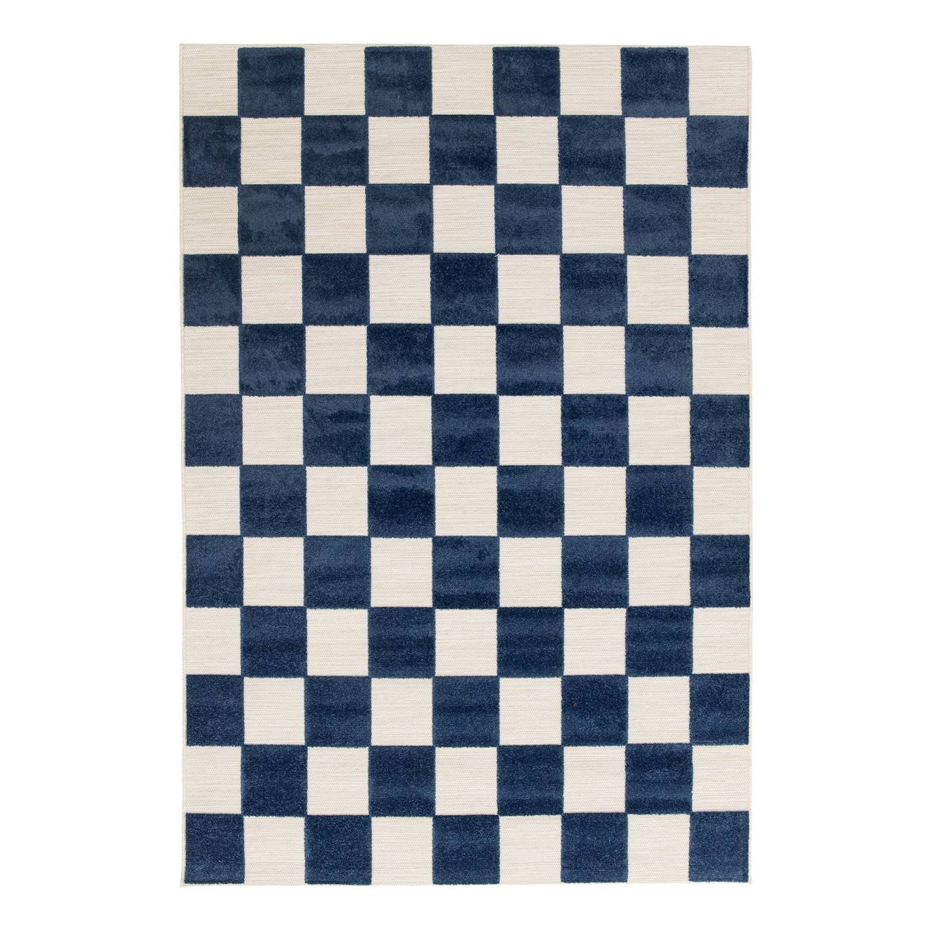 Tapis Enfant Avec Effet Sculpté Petits Carreaux Bleu Naturel