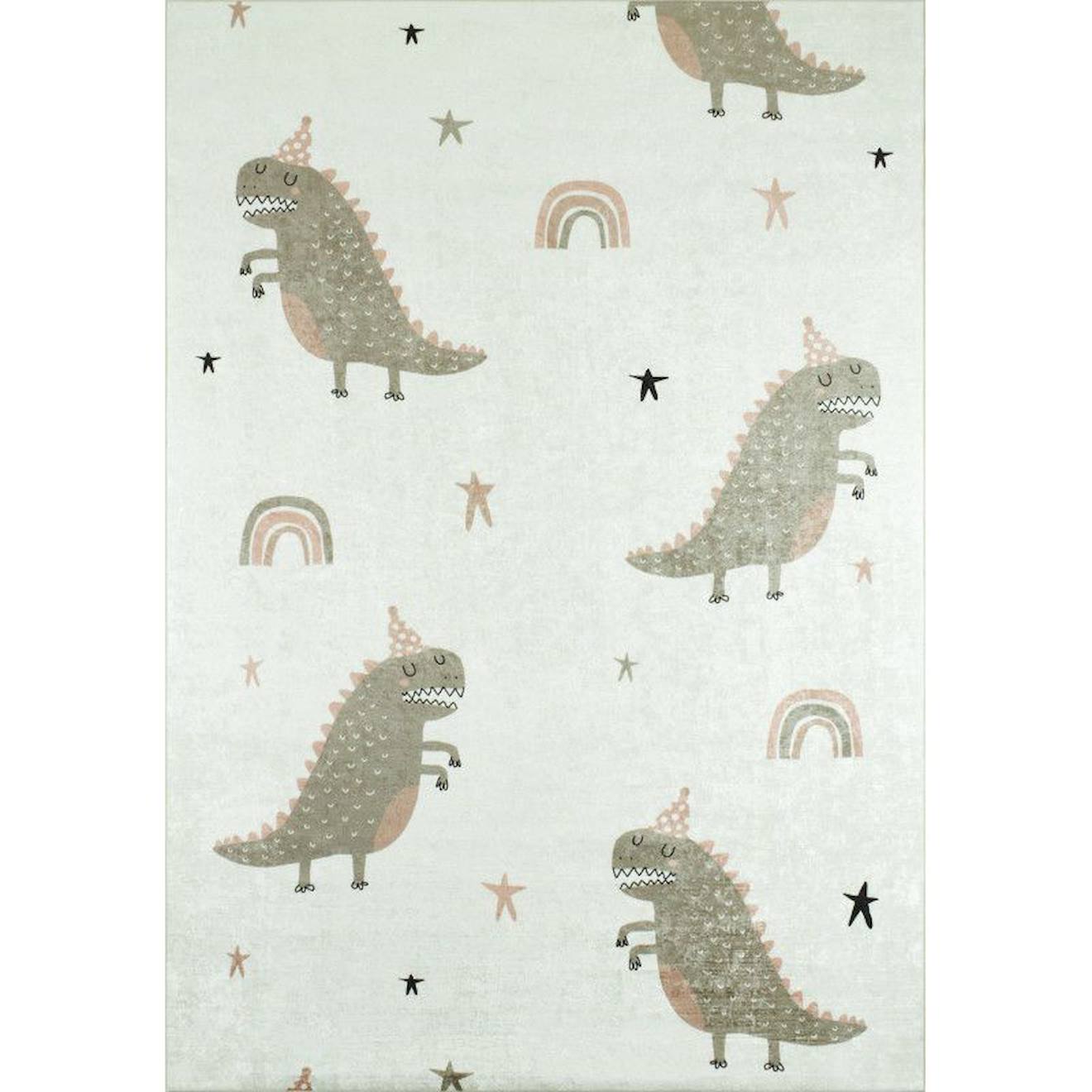 Tapis Enfant Dinosaures Happy En Polyester Vert