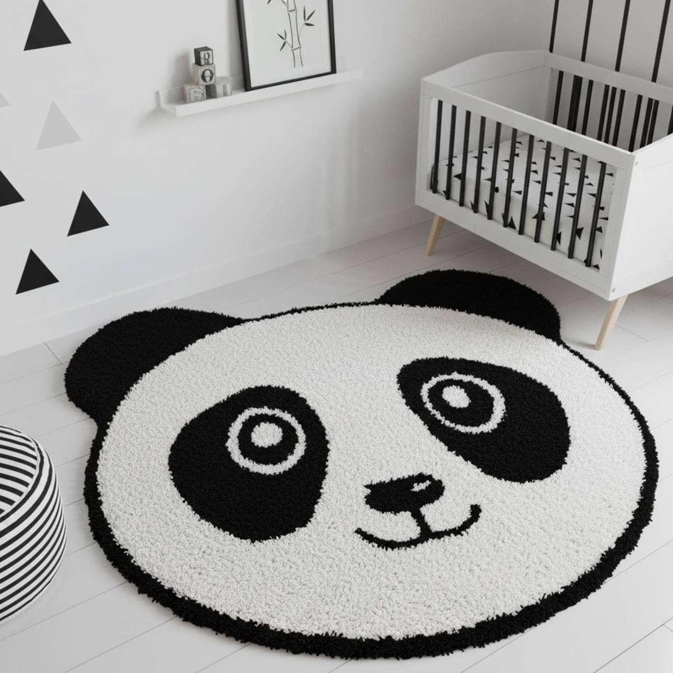 Tapis Enfant En Coton Motif Animaux Panda Blanc