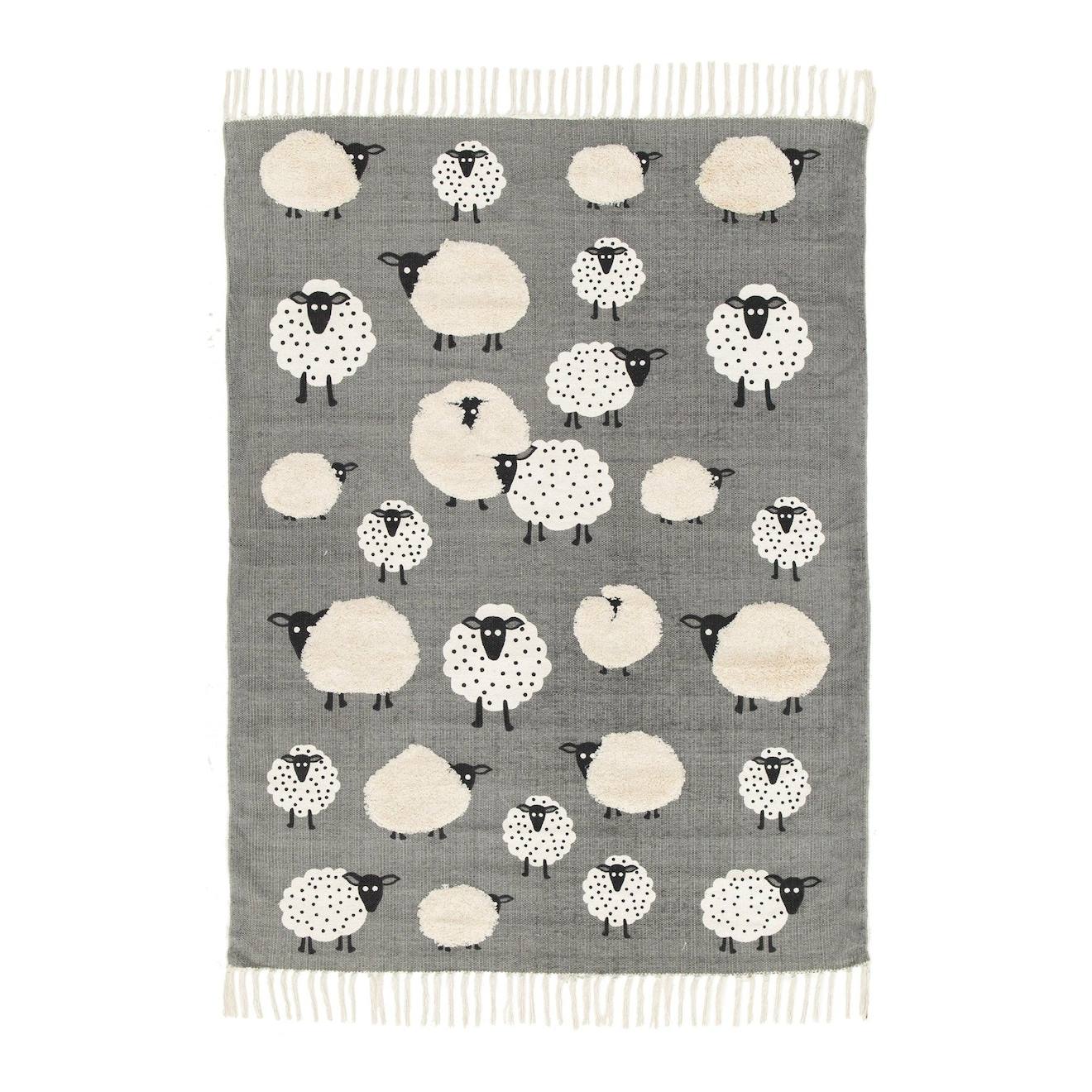 Tapis Enfant En Coton Petits Moutons Gris Minéral