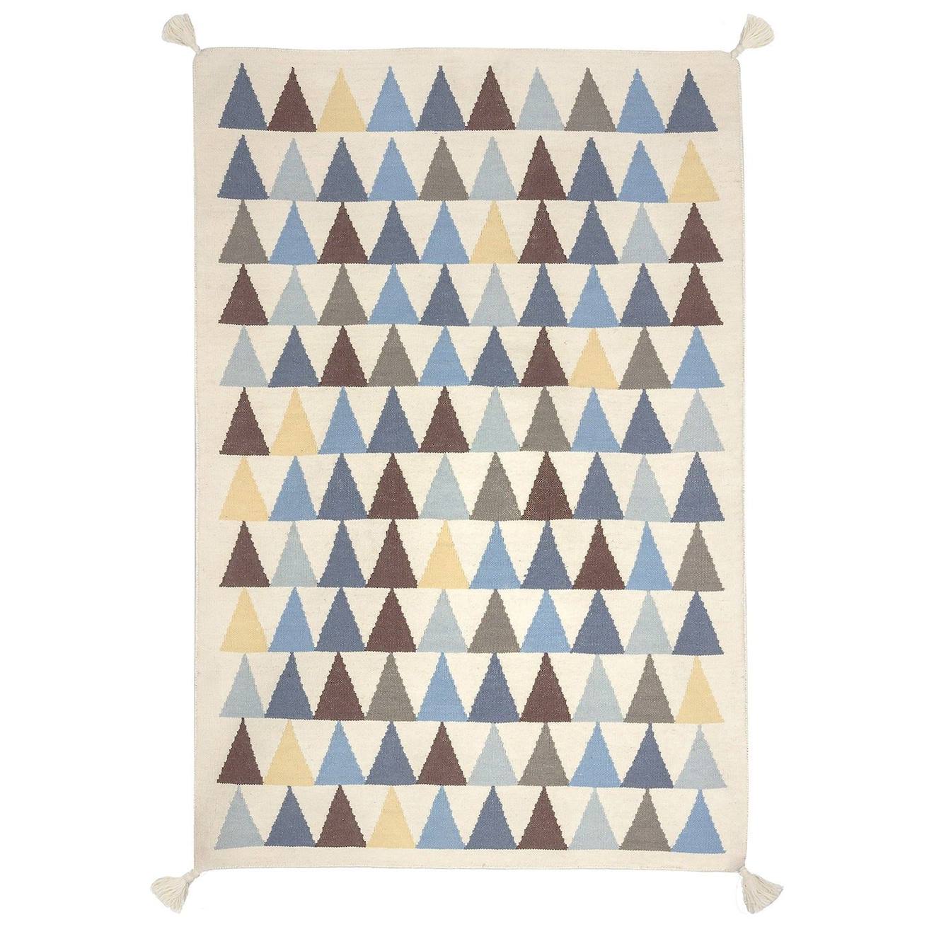 Tapis Enfant En Laine Triangles Bleu Naturel