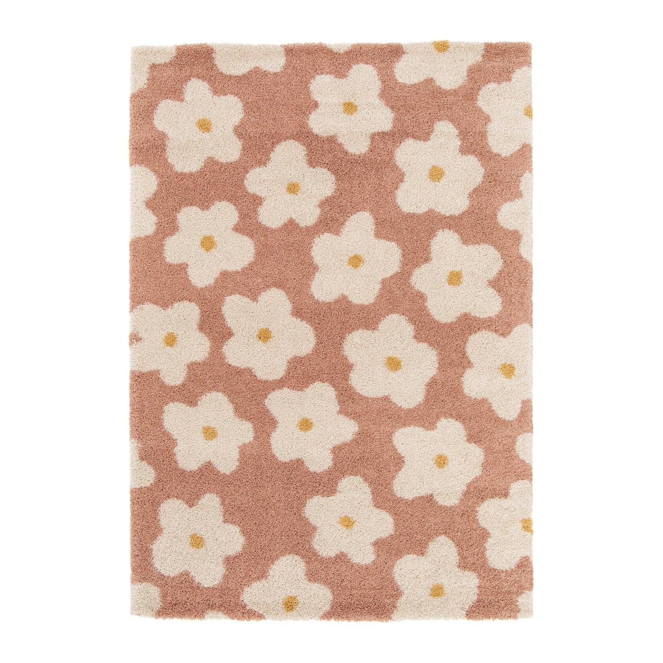 Tapis Enfant Épais Et Confortable Fleurs Rose Poudrée