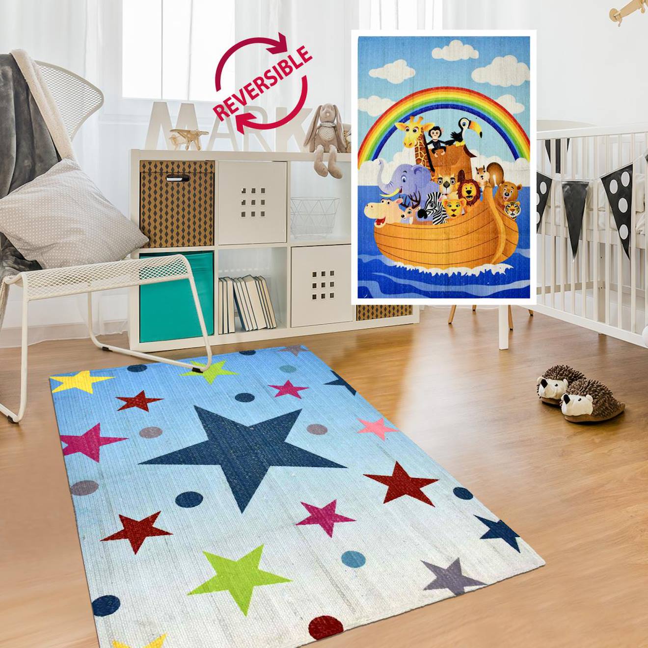 Tapis Enfant Kilim Réversible Étoile Multicolore