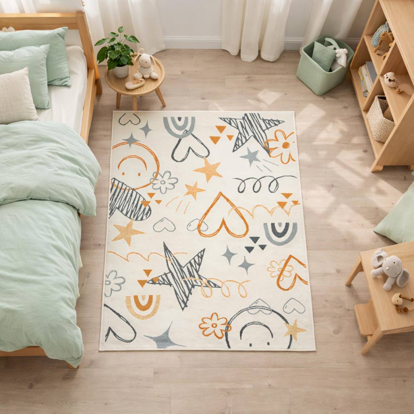 Tapis Enfant Lyn49 Kid Motifs Ludiques Étoiles Et Cœurs Crème