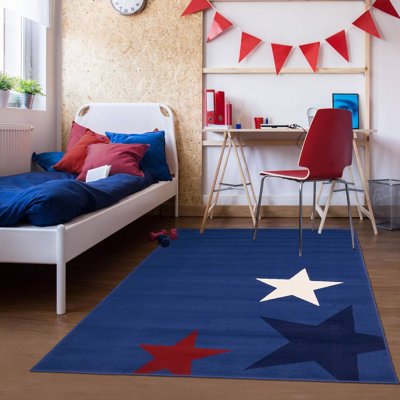 Tapis Enfant Tissé Lyn1 Star Bleu