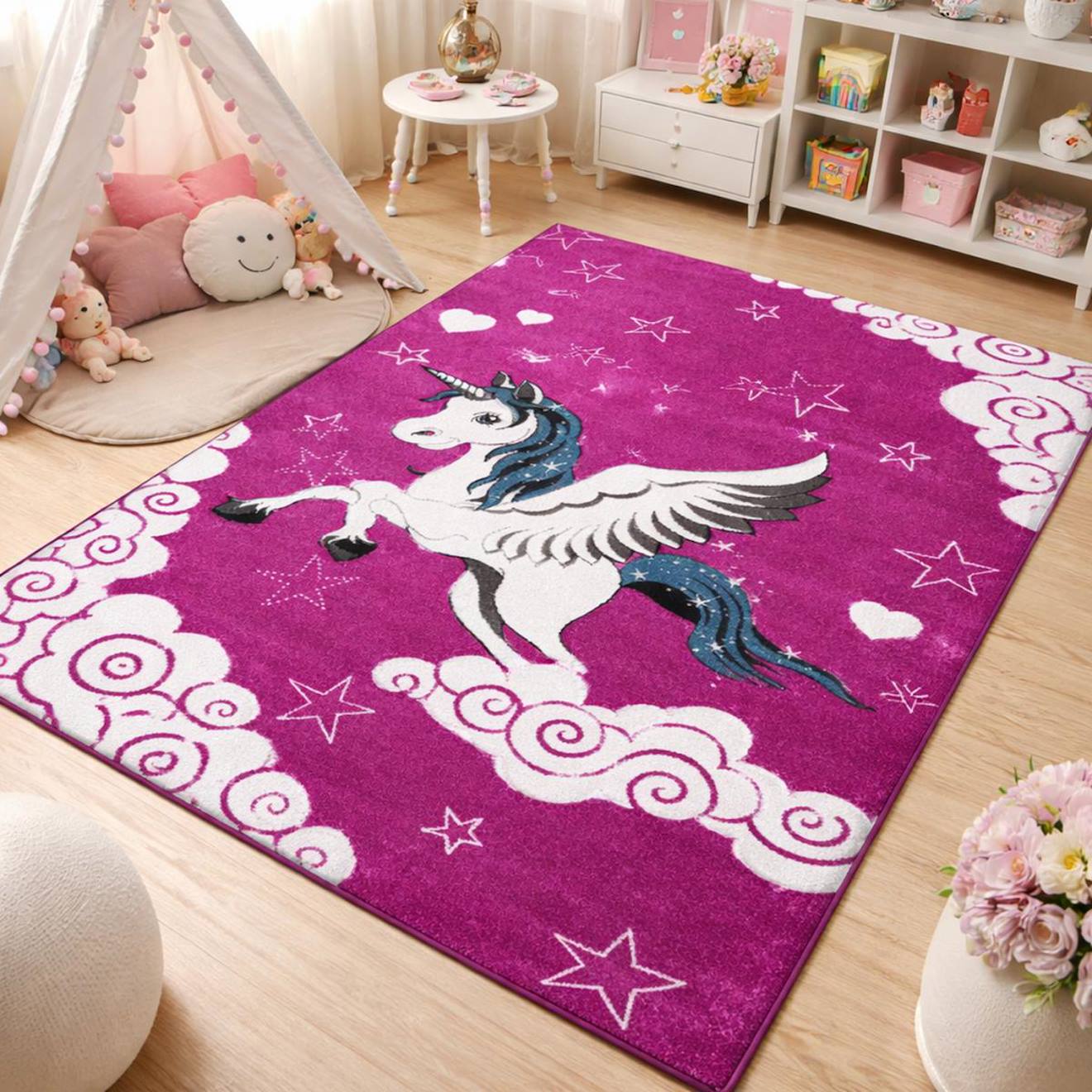 Tapis Enfant Tissé Lyn8 Licorne A Rose