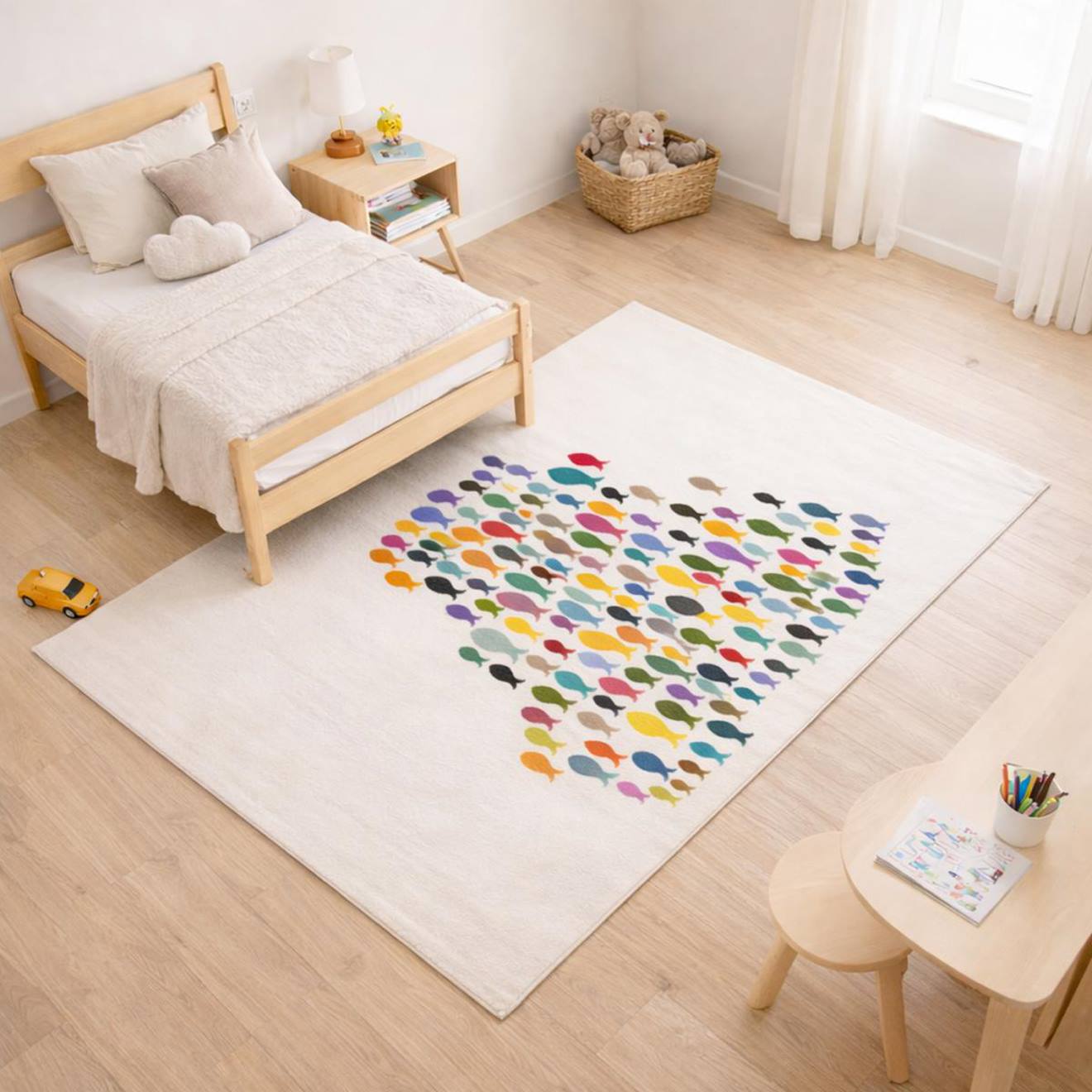 Tapis Enfant Tissé Motif Animaux Fishes Multicolore