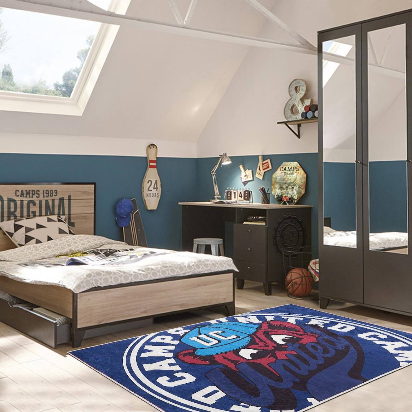 Tapis Enfant Tissé Uc Bear Bleu