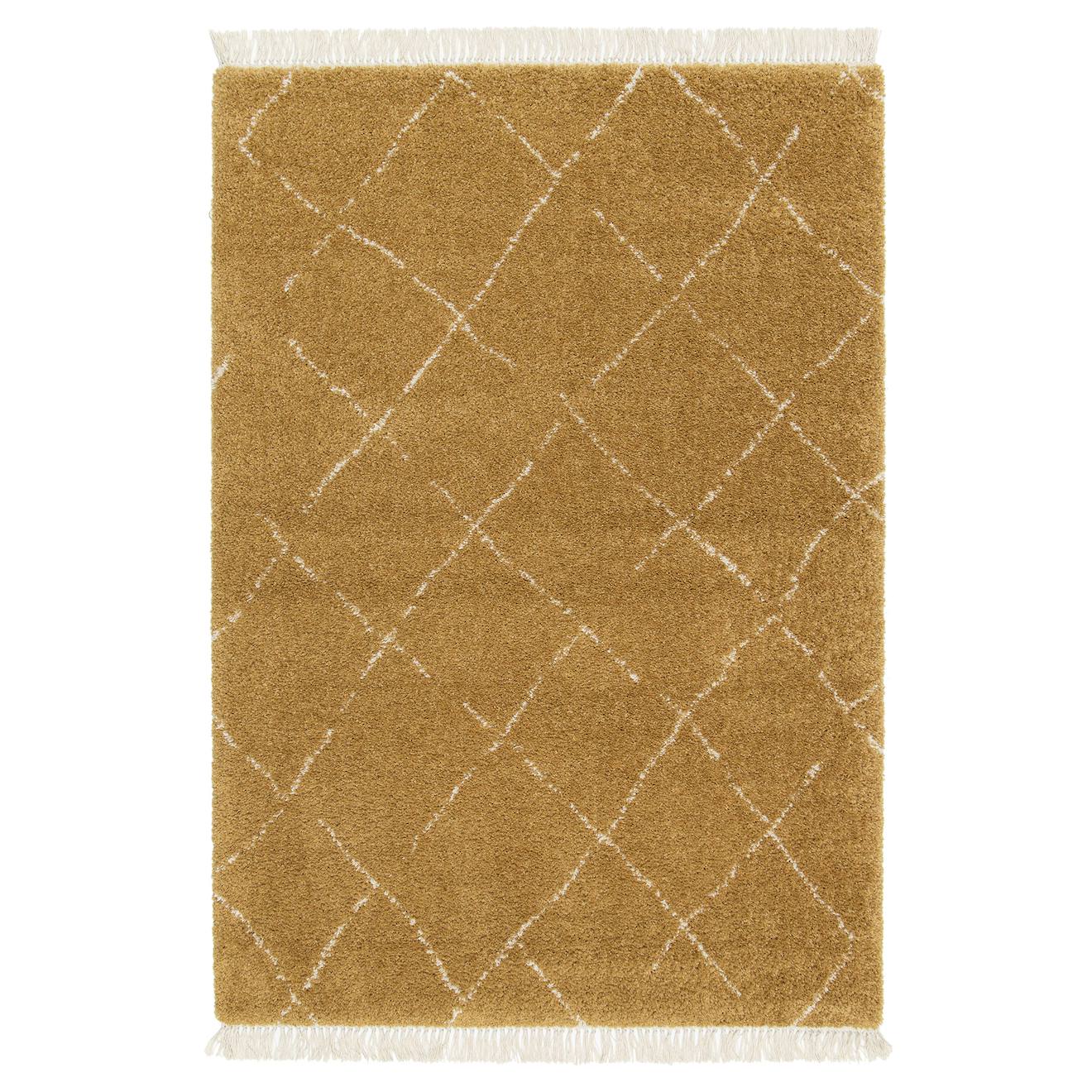 Tapis Épais À Franges Doux Et Raffiné Tigris Jaune Naturel