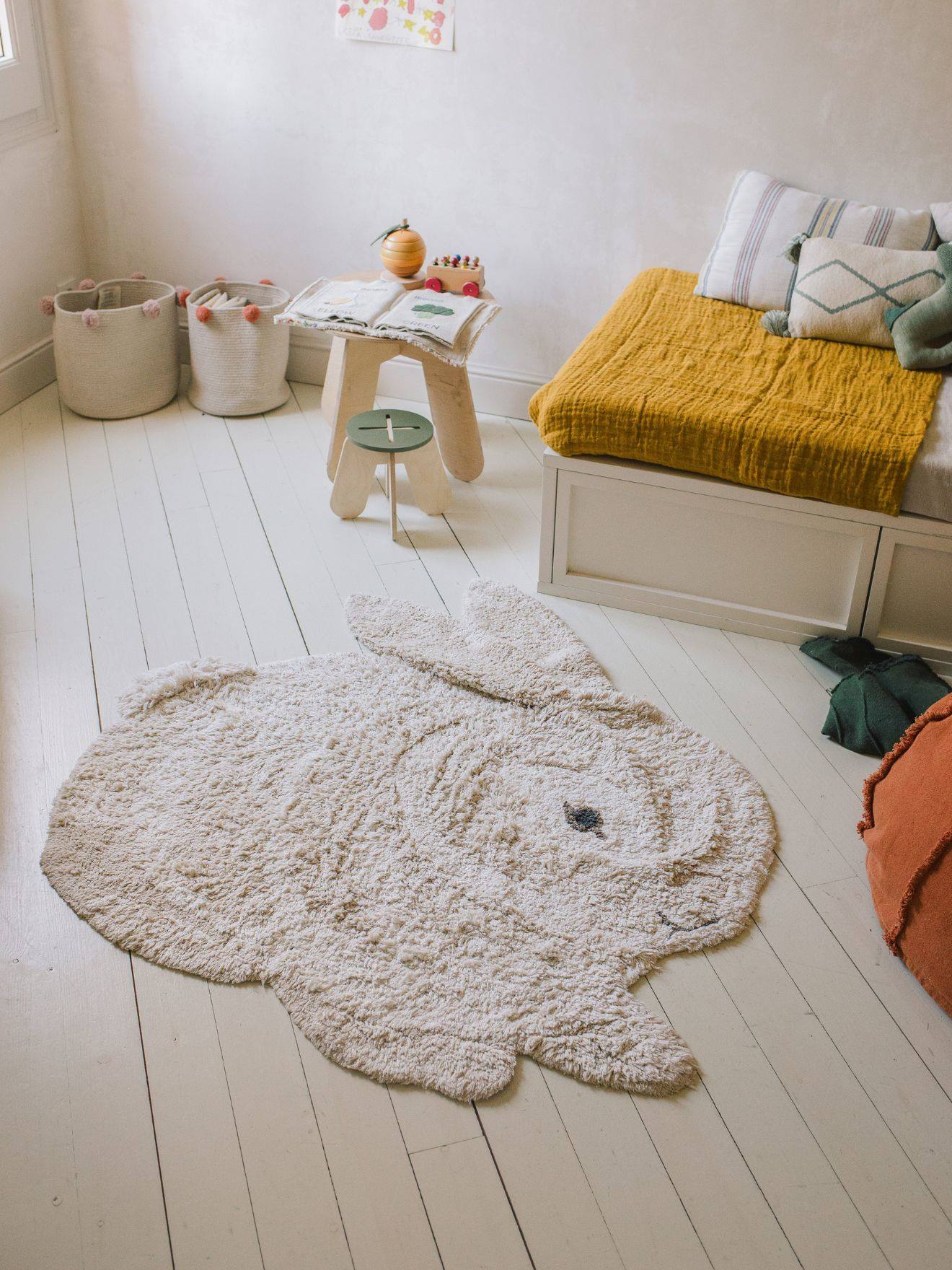 Tapis Lavable Animalier Bunny Naturel, Ivoire, Nude, Marron