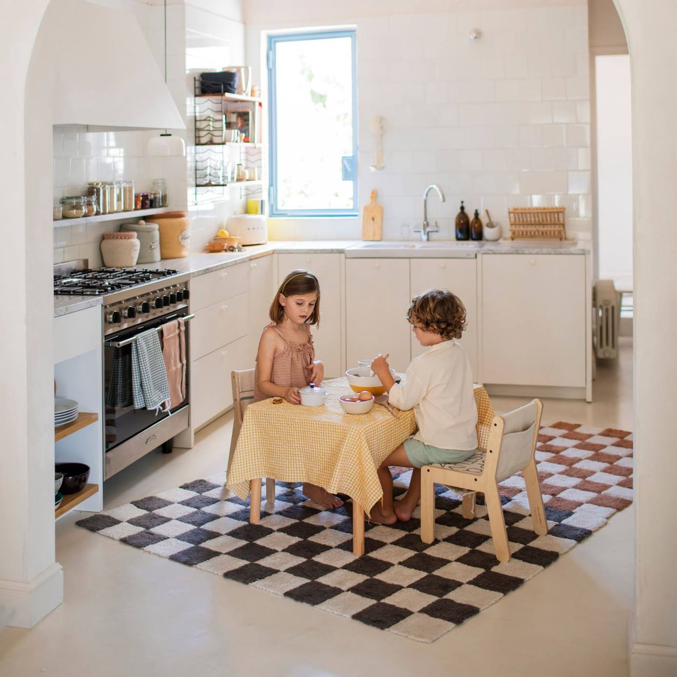 Tapis Lavable Kitchen Tiles Gris Foncé Naturel, Gris Foncé