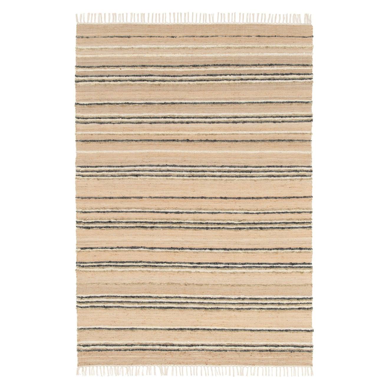 Tapis Rayé Fait Main En Laine Et Jute Raj Beige Sable