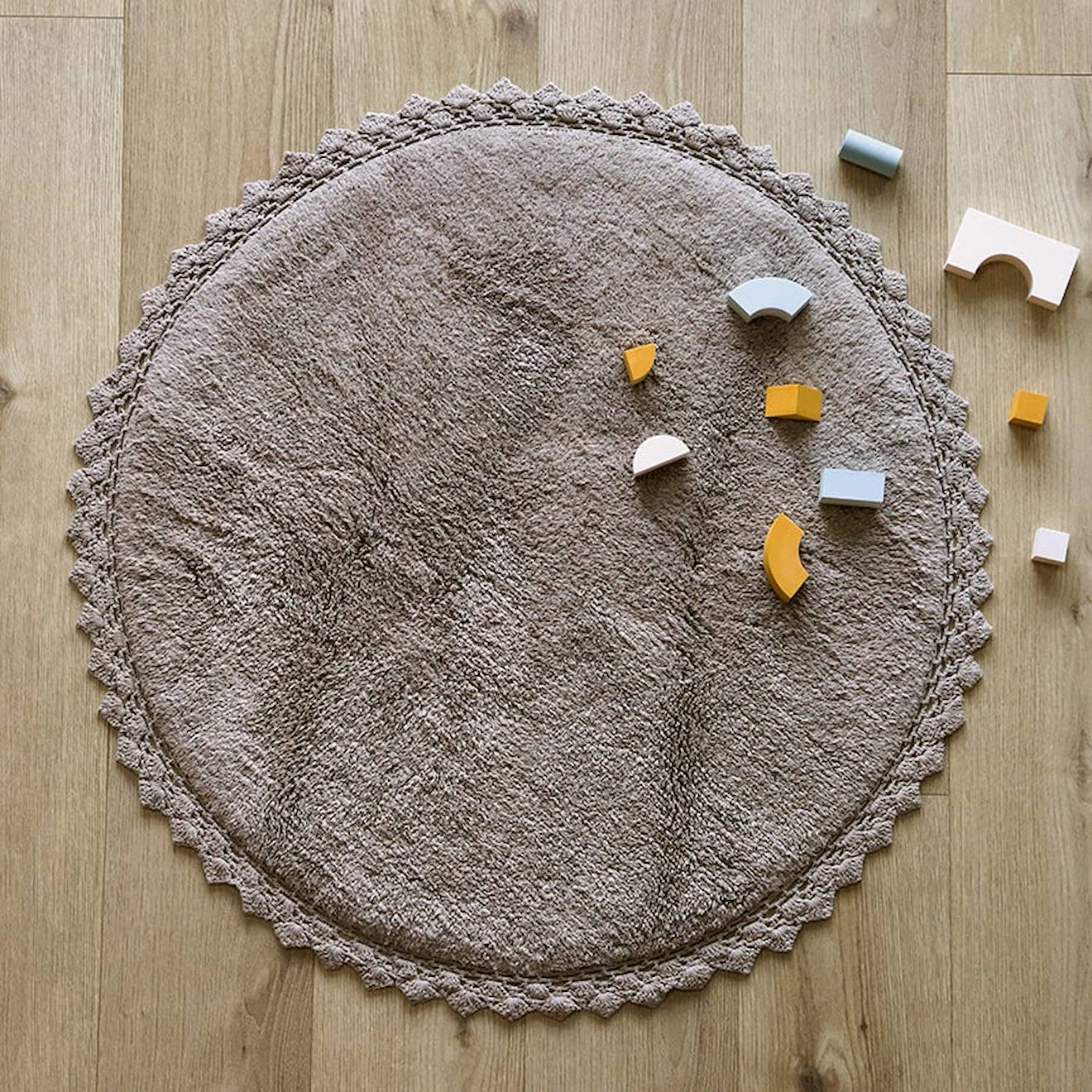 Tapis Rond Coton Lavable Finition Crochet Perla Gris