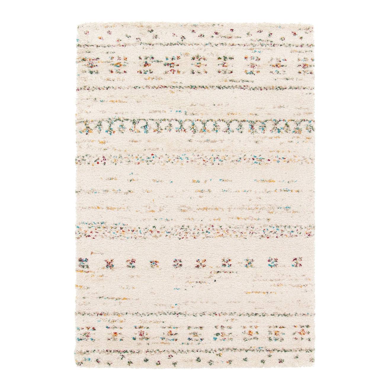 Tapis Shaggy Ethnique Doux Et Volumineux Bloom Beige Sable