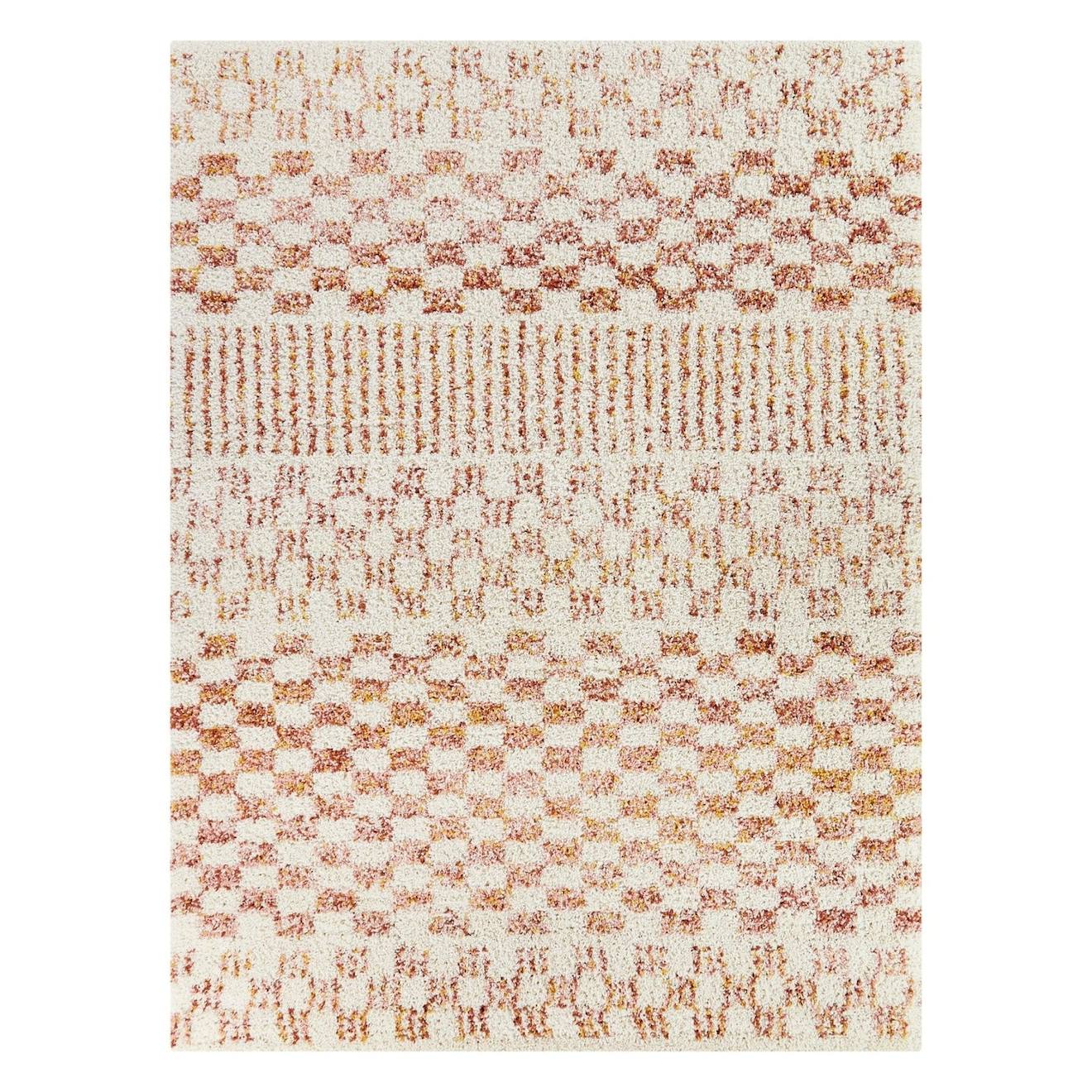Tapis Shaggy Poils Longs Motif Contemporain Boho Terracotta