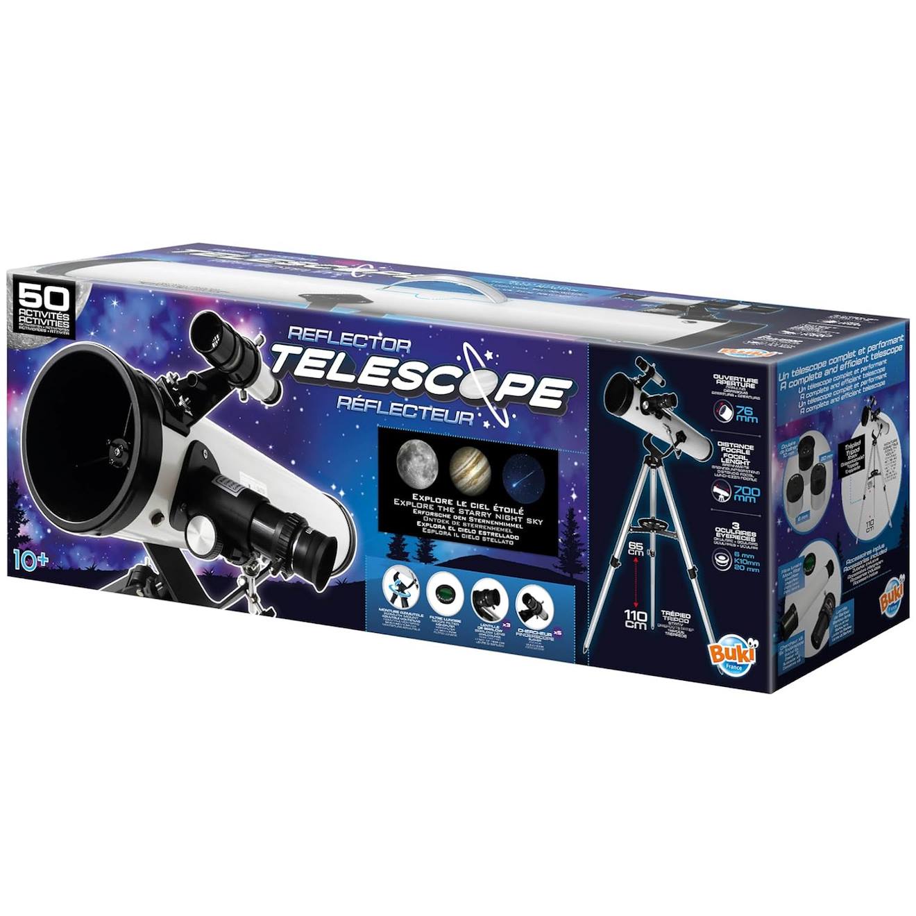 Télescope Réflecteur Avec Accessoires Et Guide D’activités Pour L’observation Astronomique Noir