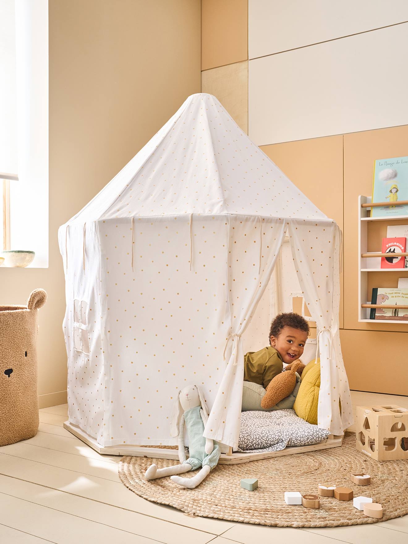 Tente hexagonale bois FSC blanc