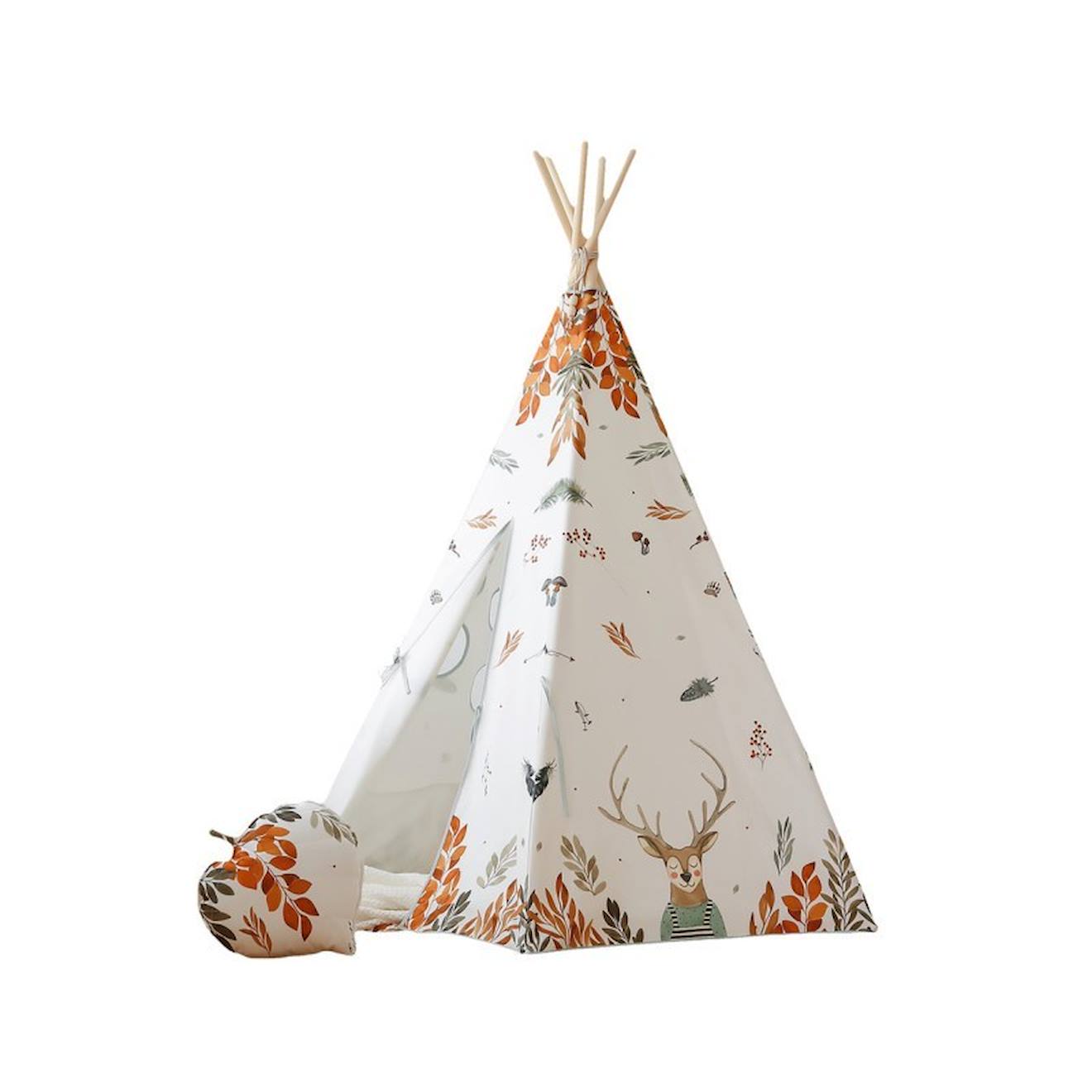 Tente Tipi Avec Tapis Forest Friends En Coton Blanc