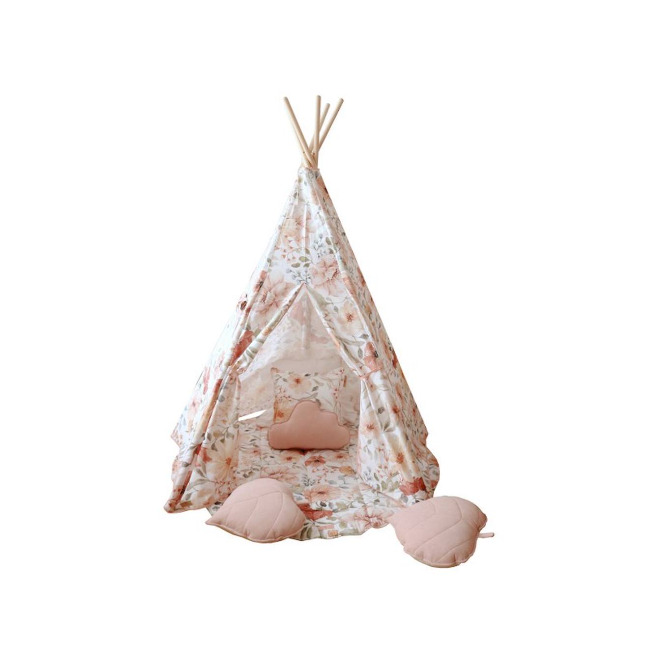 Tente Tipi Fleurs En Coton Beige