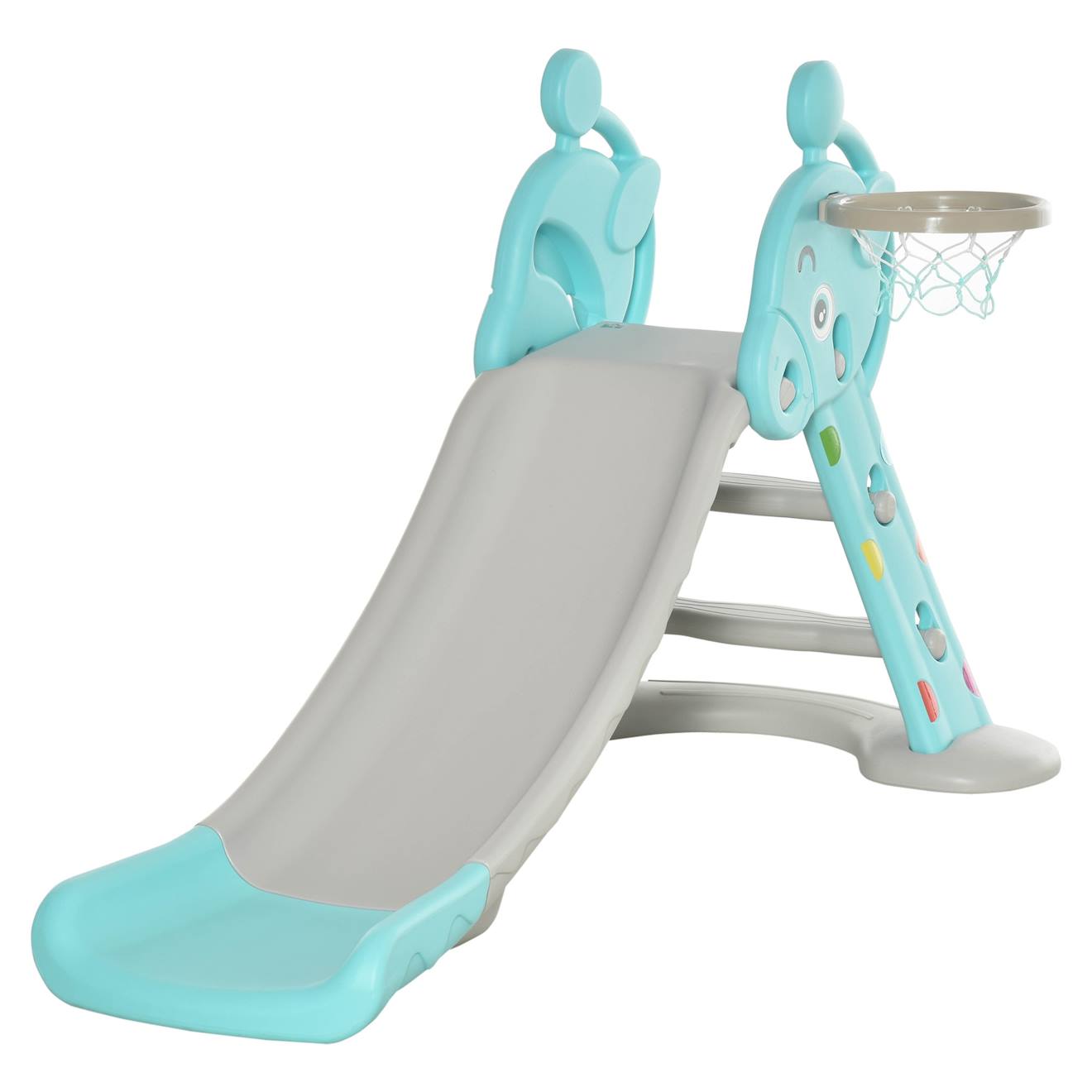 Toboggan Enfant Avec Panier De Basket-ball Usage Intérieur Et Extérieur Dim. 140 X 87 X 75 Cm Bleu