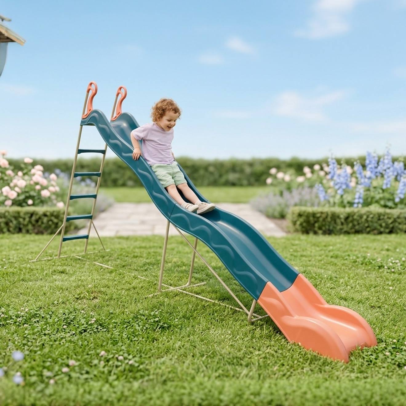 Toboggan Valou 3,80 M. 3-12 Ans. Pour Enfants Bleu/corail