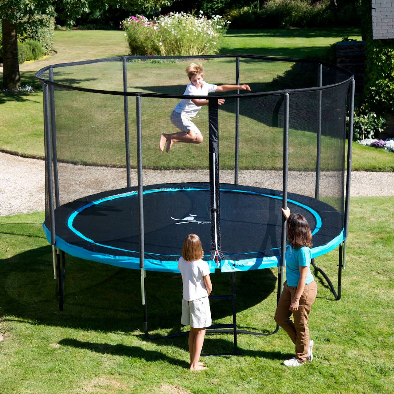 Trampoline De Jardin Ø 360cm + Filet De Sécurité + Échelle - Punchi 360 Bleu Bleu