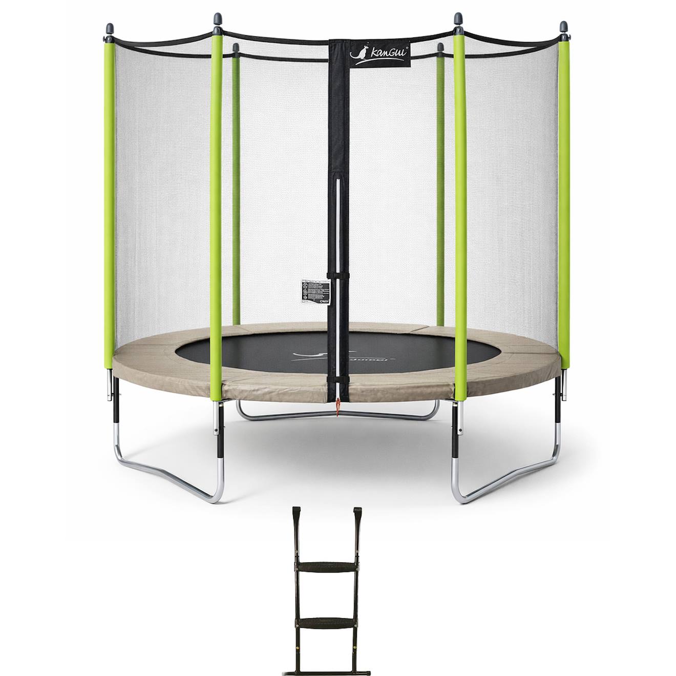 Trampoline Jardin Ø 250?cm + Filet + Échelle - Jumpi 250 - Taupe/vert Taupe