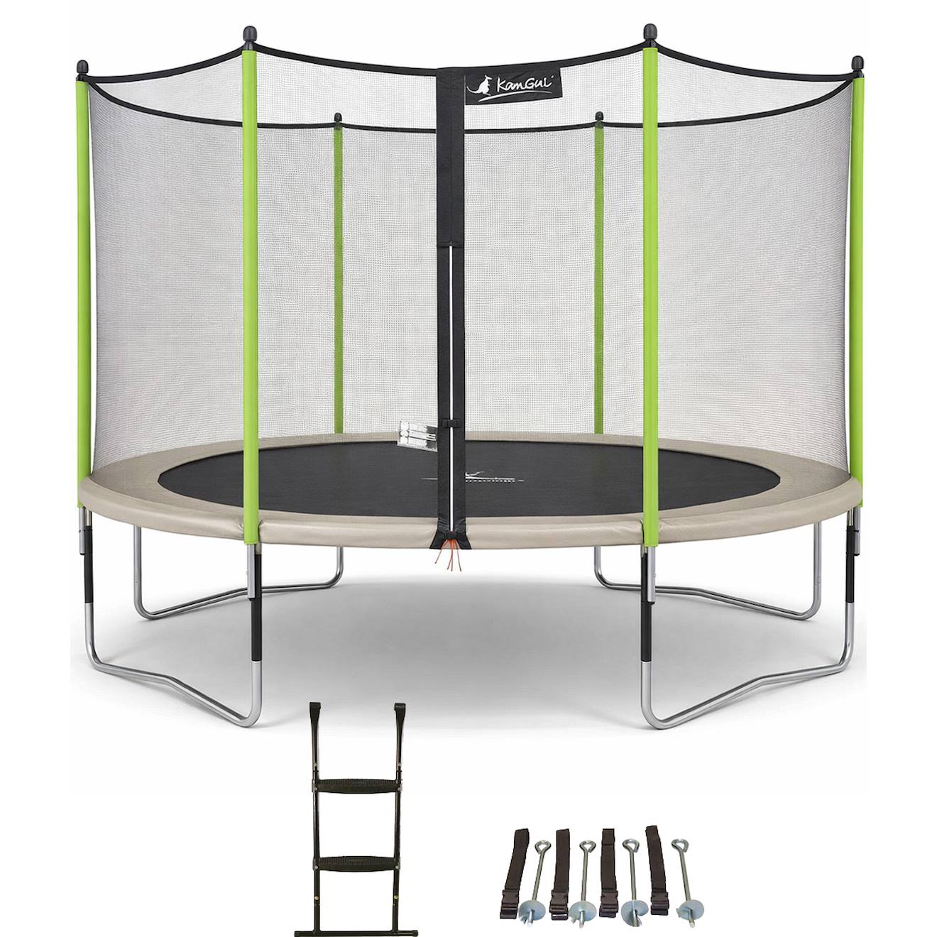 Trampoline Jardin Ø 360?cm + Échelle + Kit D'ancrage - Jumpi 360 - Taupe/vert Taupe