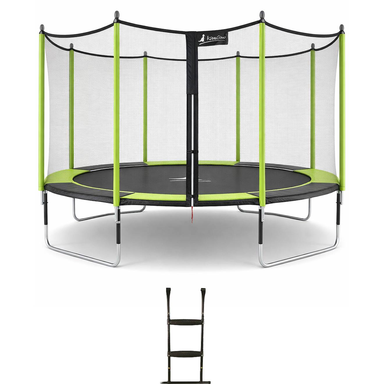 Trampoline Jardin Ø 430?cm + Filet + Échelle - Jumpi 430 - Noir/vert Vert