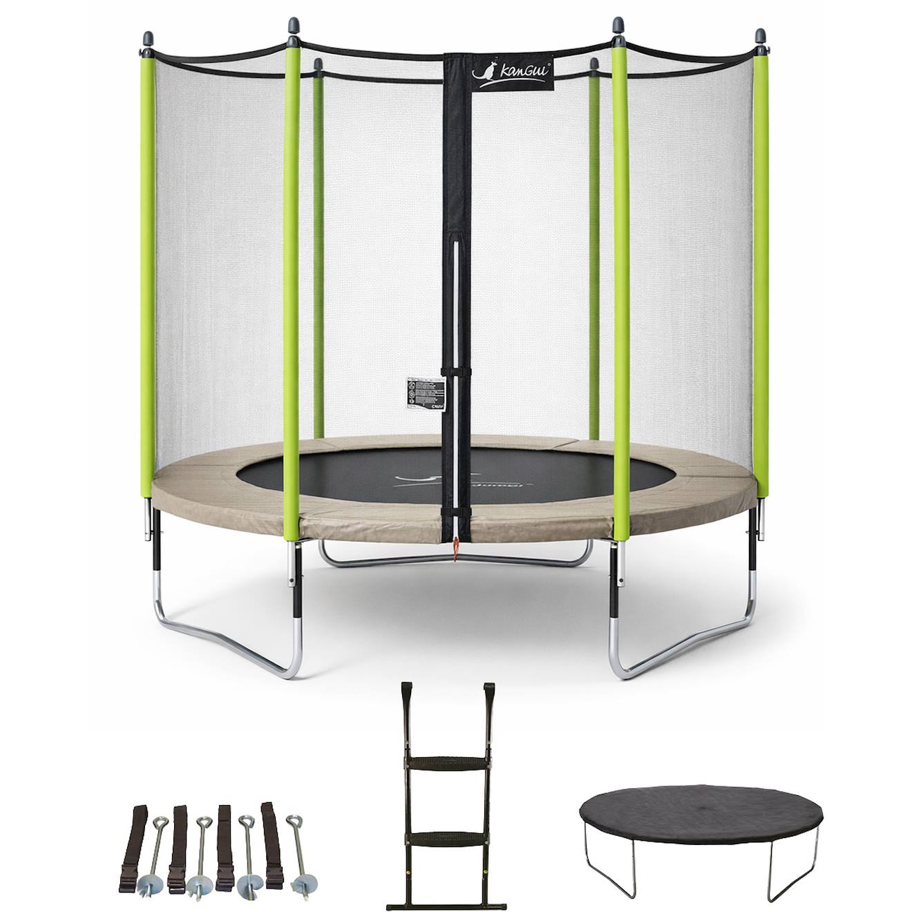Trampoline Ø 250?cm + Filet + Échelle + Bâche + Kit D'ancrage - Jumpi 250 Taupe