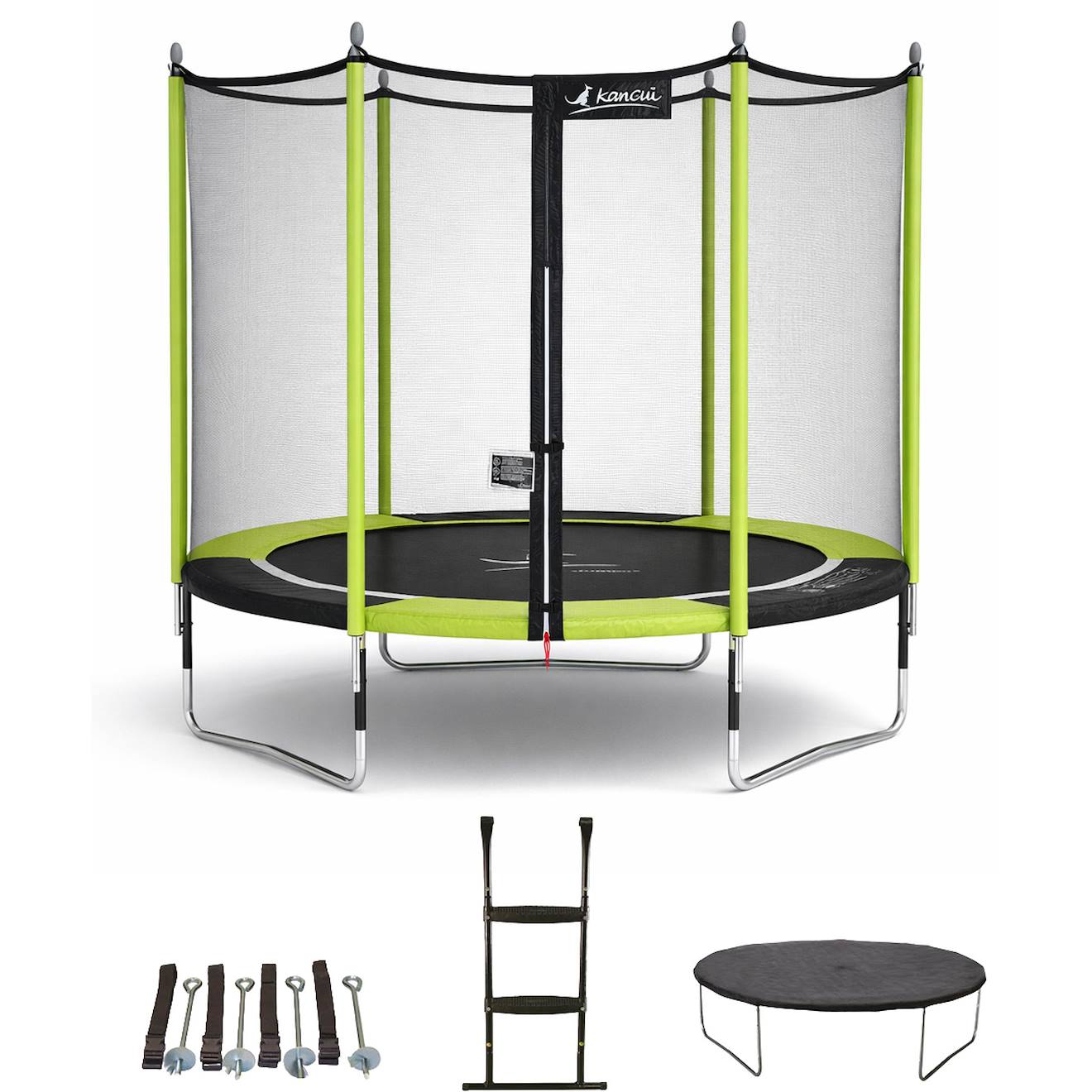 Trampoline Ø 250?cm + Filet + Échelle + Bâche + Kit D'ancrage - Jumpi 250 Vert