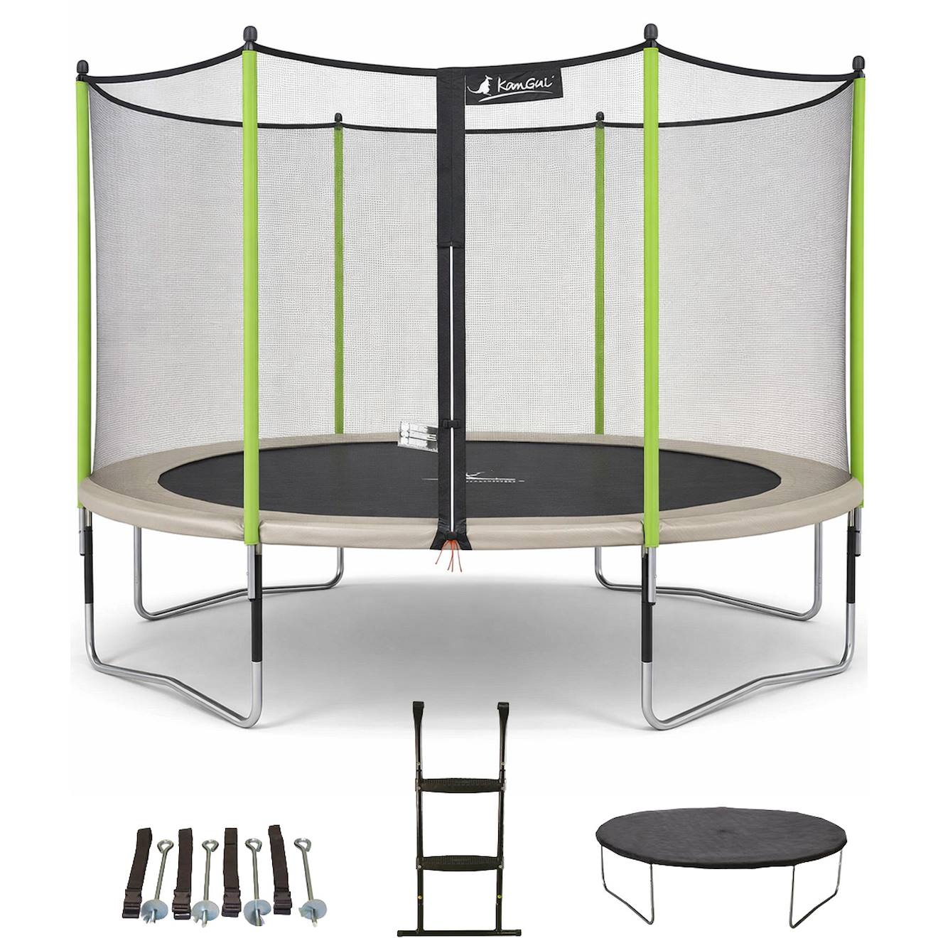 Trampoline Ø 430?cm + Filet + Échelle + Bâche + Kit D'ancrage - Jumpi 430 Taupe
