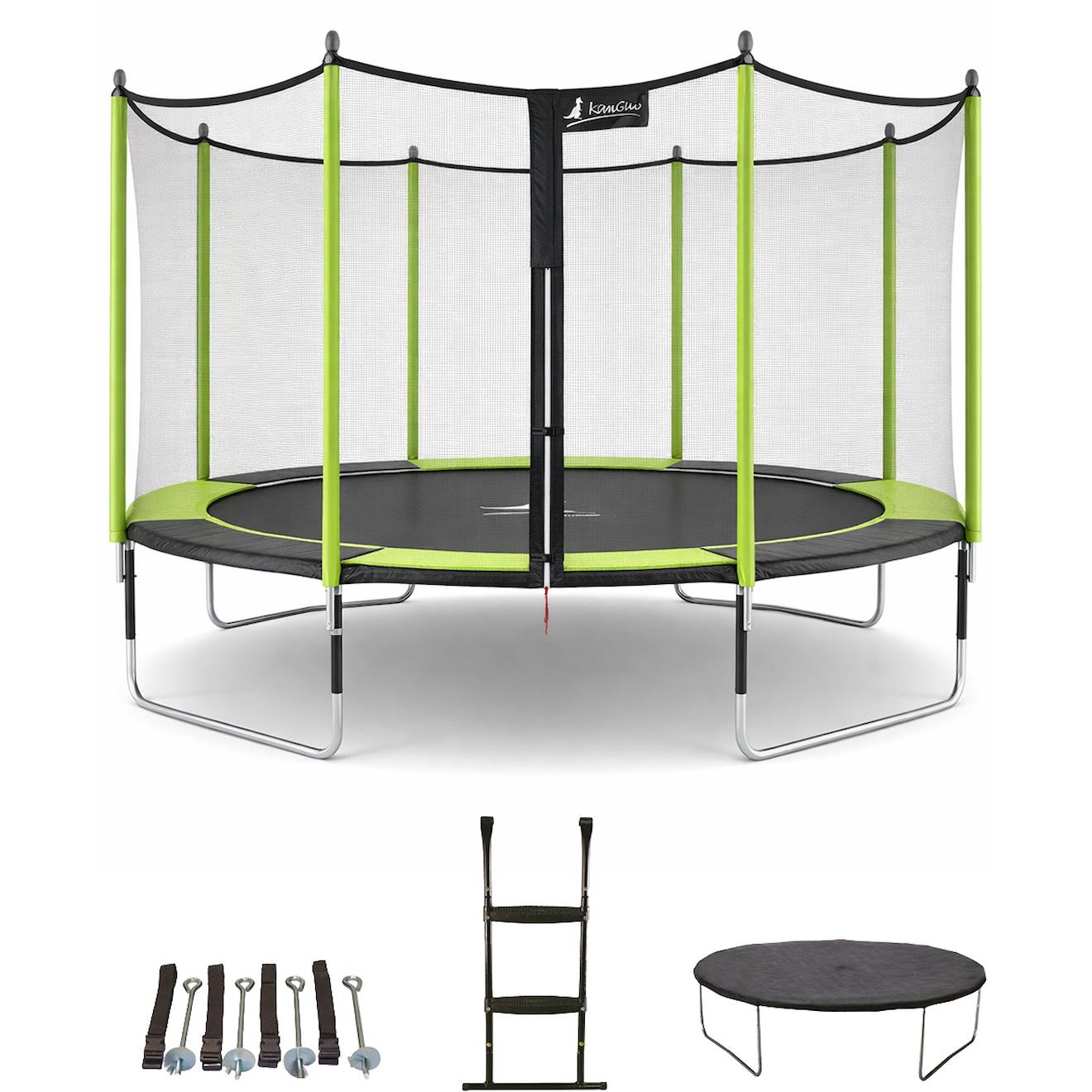 Trampoline Ø 430?cm + Filet + Échelle + Bâche + Kit D'ancrage - Jumpi 430 Vert