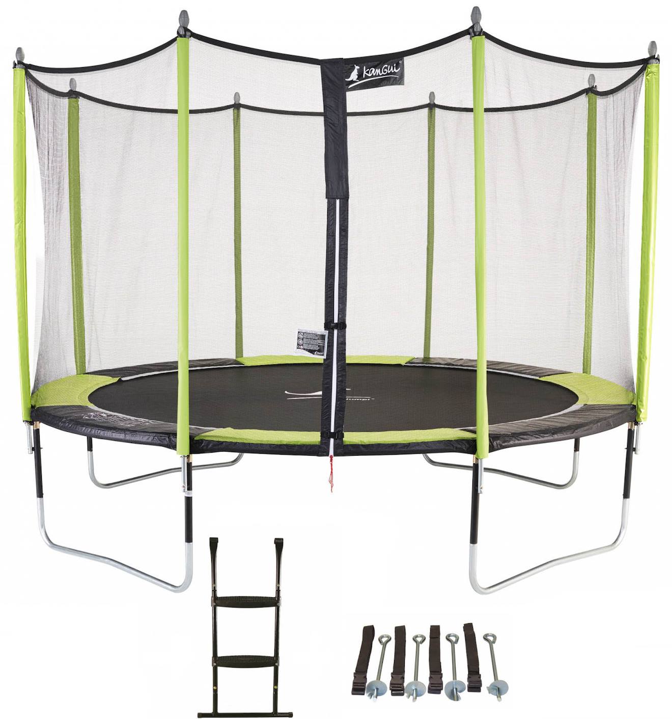 Trampoline Ø 430?cm + Filet + Échelle + Kit D'ancrage - Jumpi 430 - Noir/vert Vert