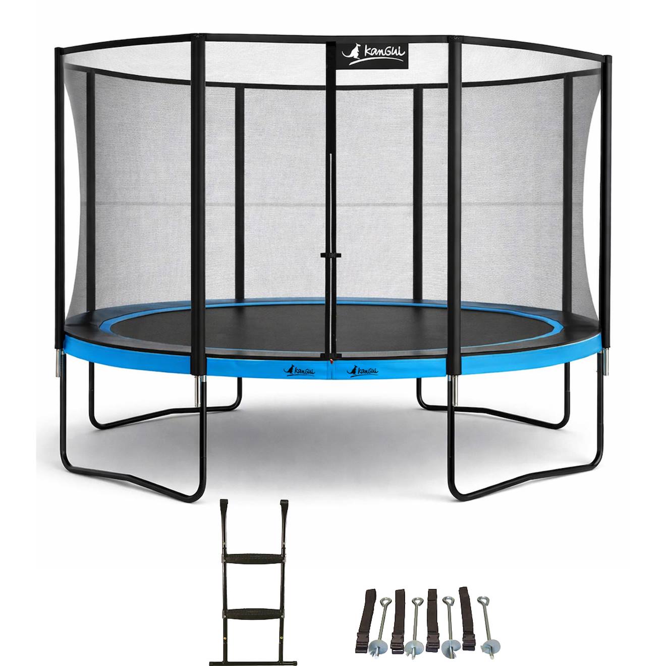 Trampoline Ø 430cm + Filet De Sécurité + Échelle + Kit Ancrage - Punchi 430 Bleu Bleu