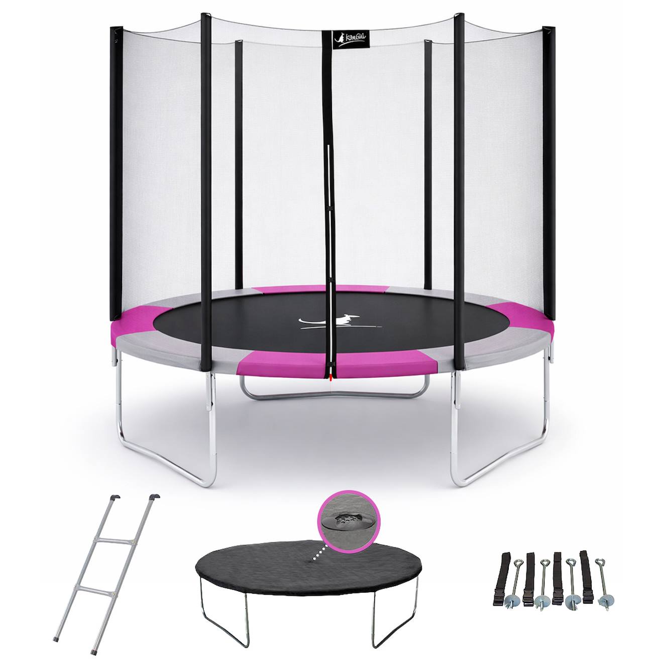 Trampoline Rond Ø 300cm Avec Filet, Échelle, Bâche Et Kit Ancrage - Ralli 300 Rose