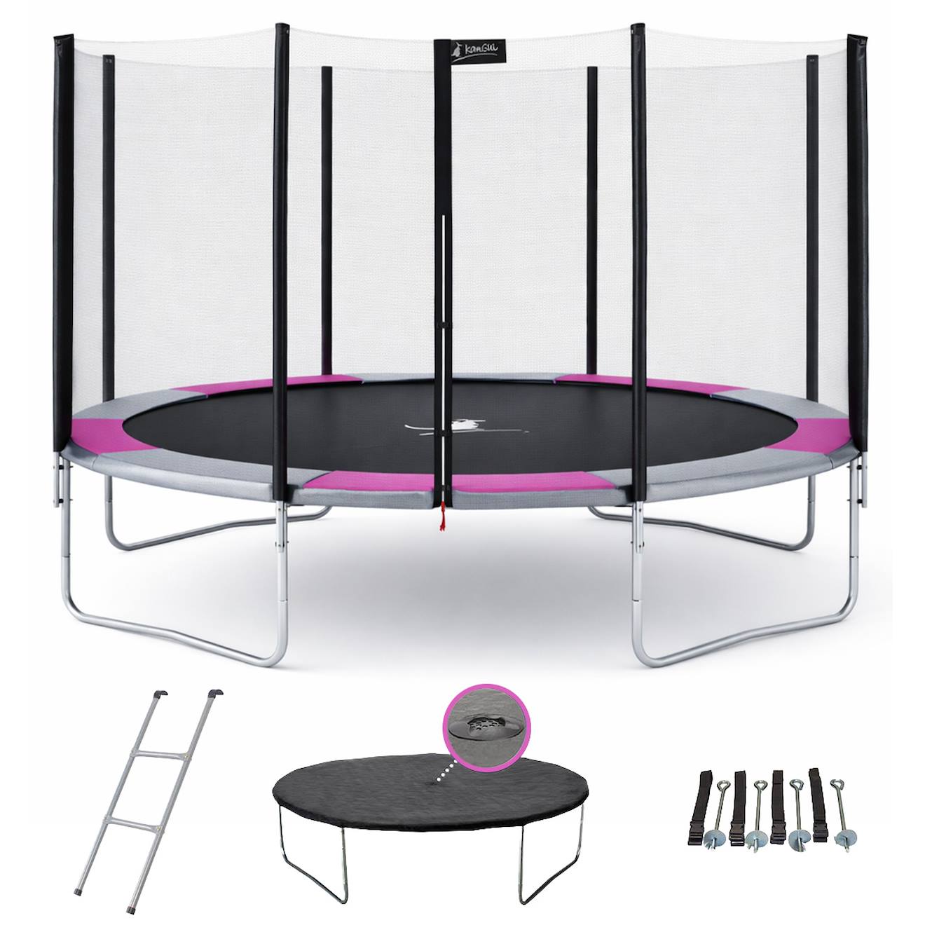 Trampoline Rond Ø 360cm Avec Filet, Échelle, Bâche Et Kit Ancrage - Ralli 360 Rose