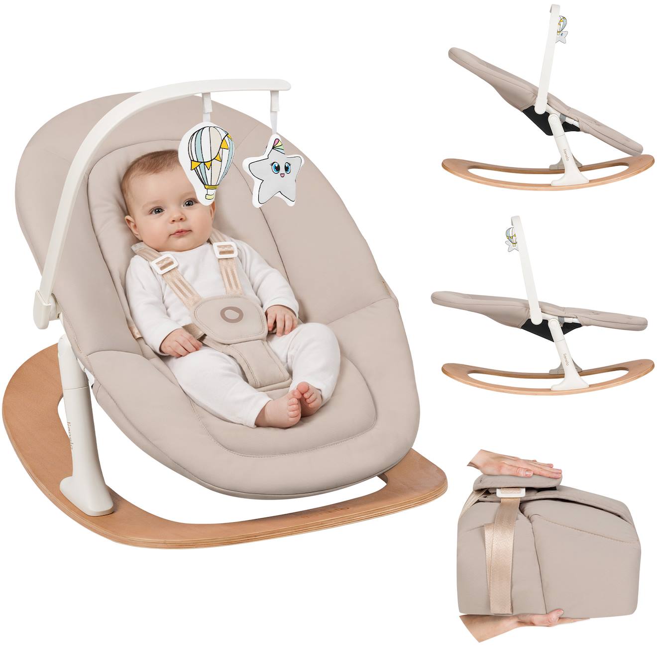 Transat Balancelle Bébé Celia Ultra-léger Jusqu’à 9 Kg Avec Balancement Naturel Natural Wood