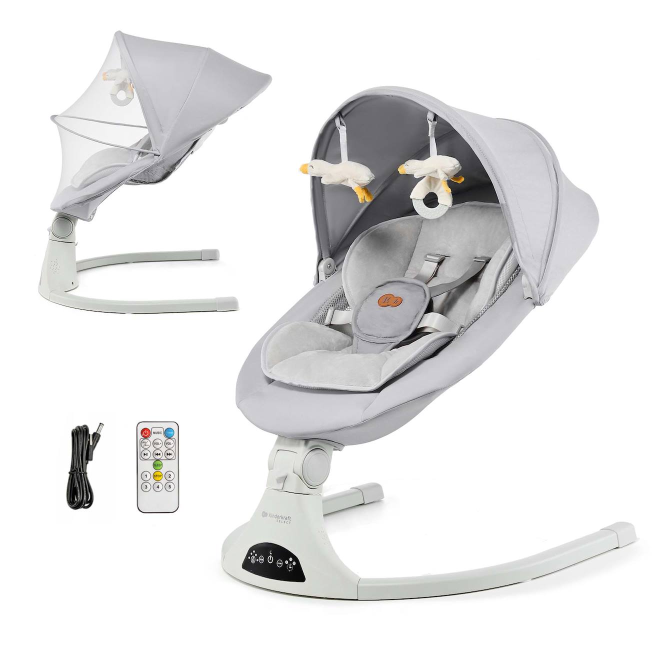 Transat Électrique Kinderkraft Tulsy Avec 5 Vitesses De Balancement, Bluetooth, Télécommande Et Dossier Réglable Gris