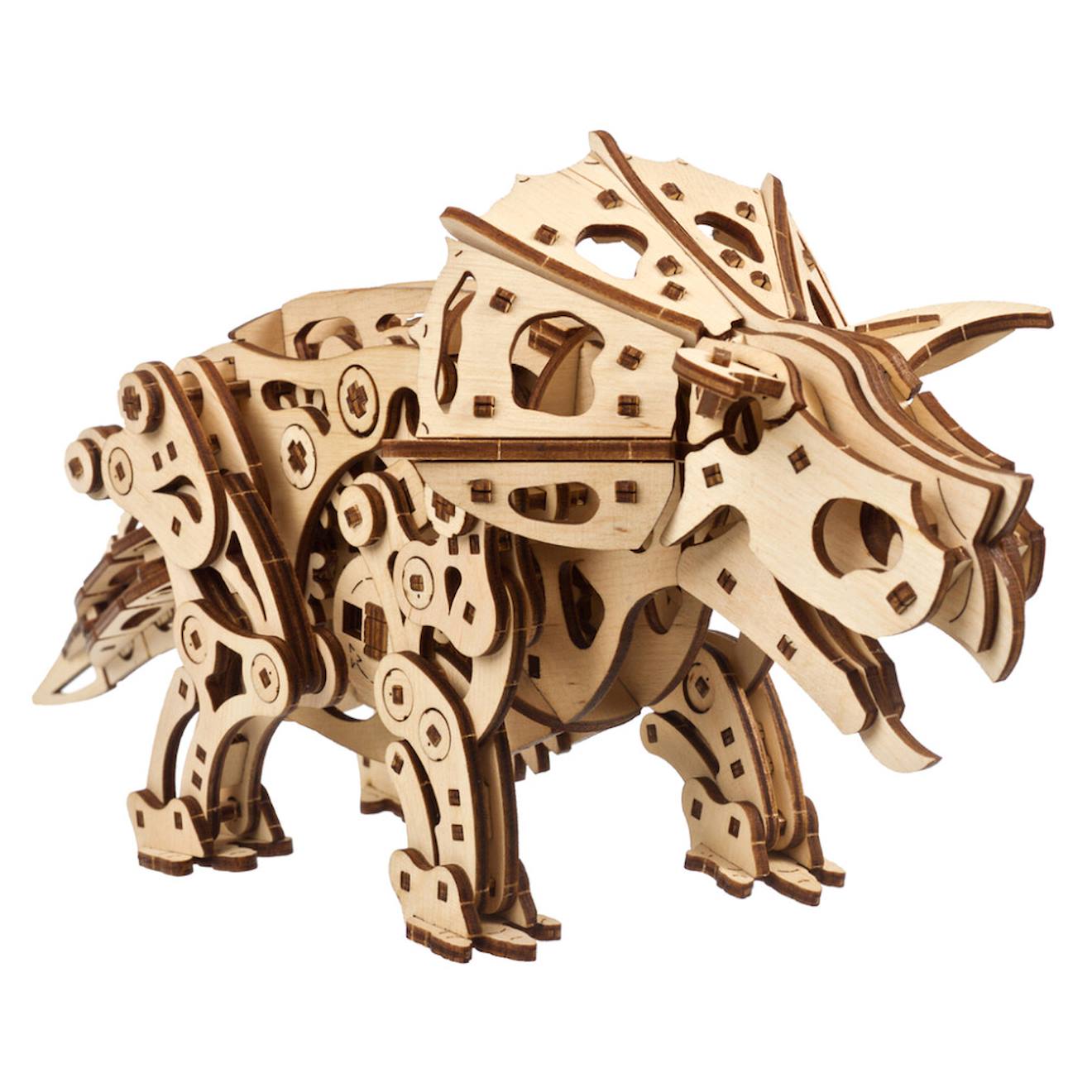Tricératops – Maquette Mécanique En Bois À Construire, Dinosaure Animé À Ressort Brown