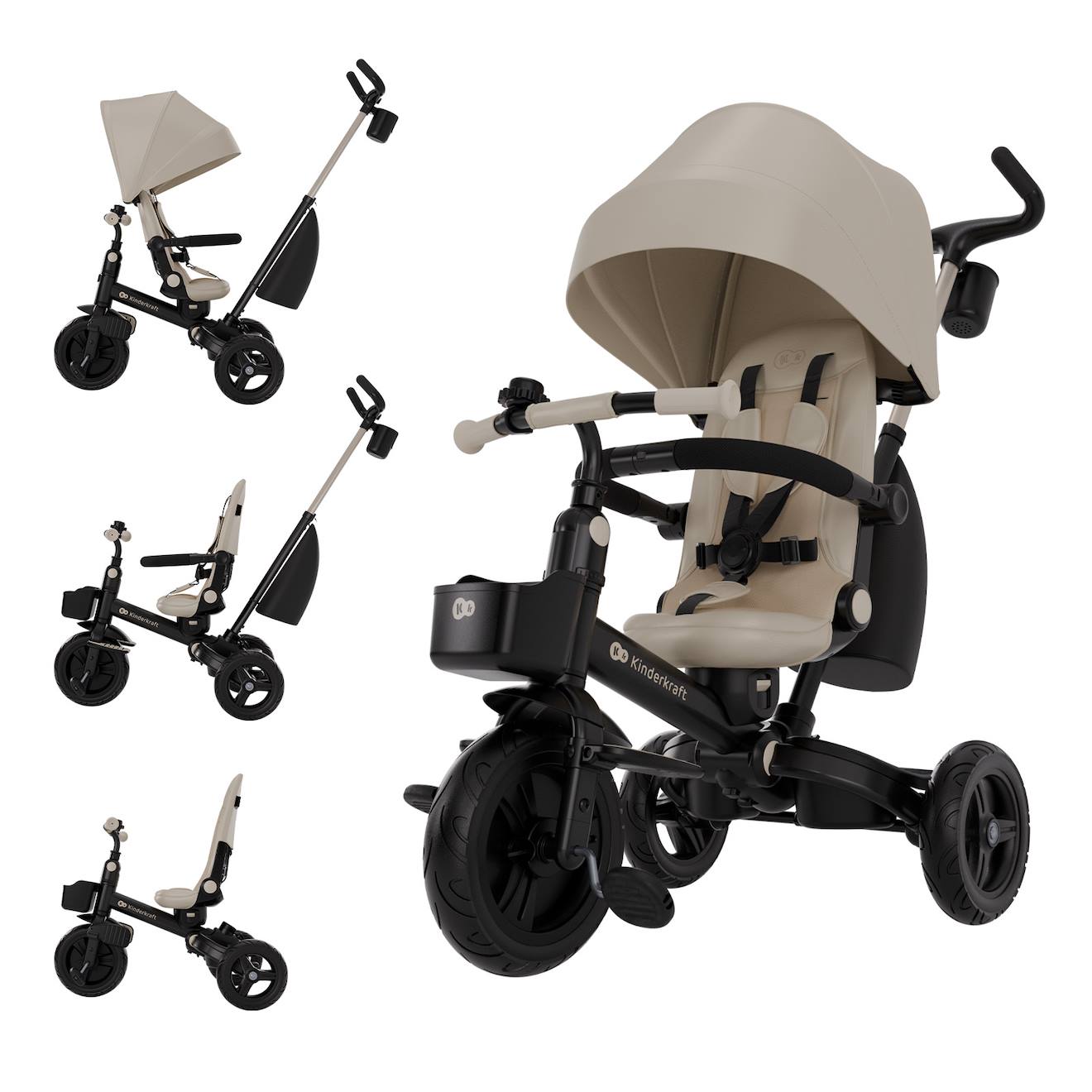 Tricycle Aveo 2 Plus Évolutif 6 Configurations Avec Siège 360° Click&twist, Position Allongée Et Pliage Rapide Beige
